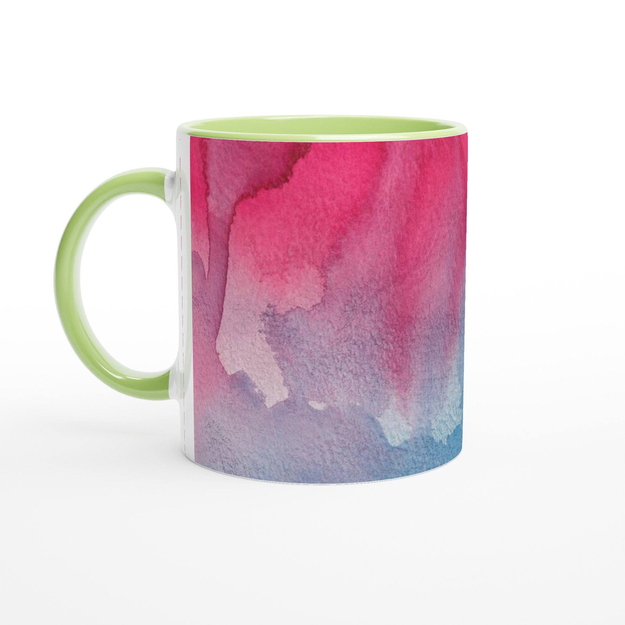 Vit 11oz keramisk mugg med färgstarkt akvarellmotiv i blått och rosarött 7 9a702e1b-b201-4bd1-ad5f-7cc14764742f