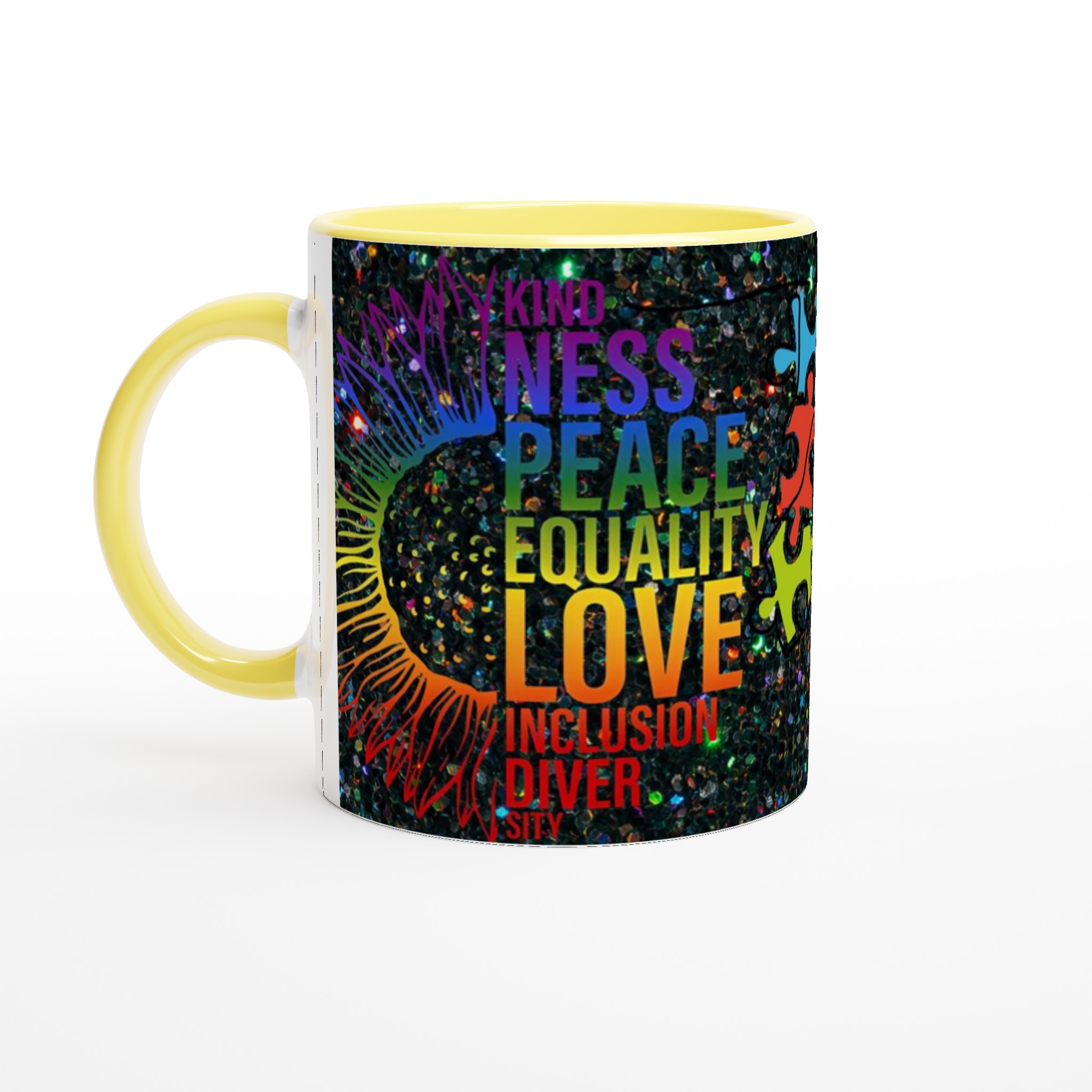 Vit 11oz keramisk mugg med färgglad inkluderingsdesign i din favoritfärg 3 9a74efb2-46e6-4484-a1e7-c8a96f05ffb2