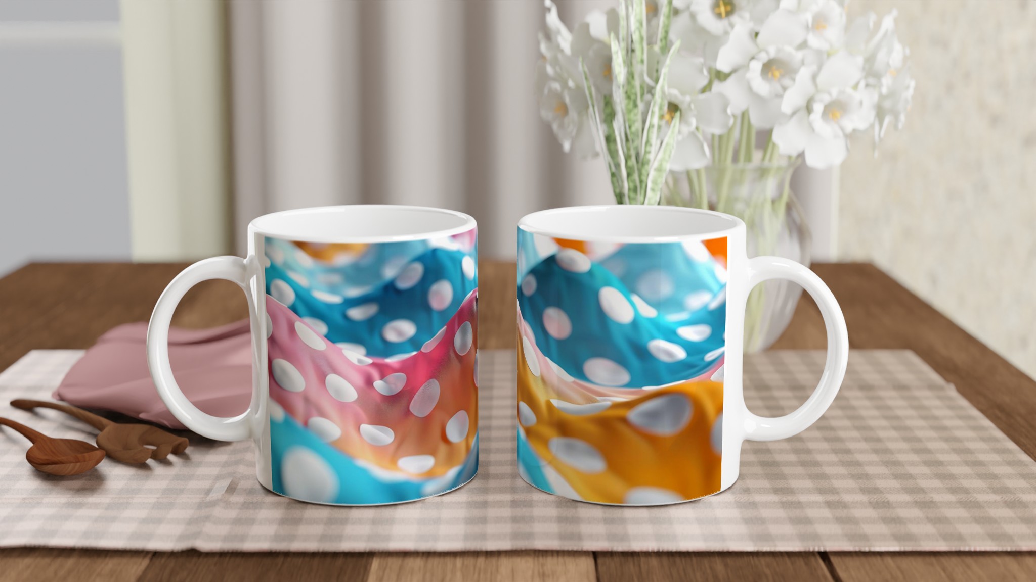 Mönstrad 11oz Keramisk Mugg: Färgglad Design med Vita Prickar i Ditt Val av Färg 10 9a7c4e90-9c31-402e-8ea1-e2c61625e62a