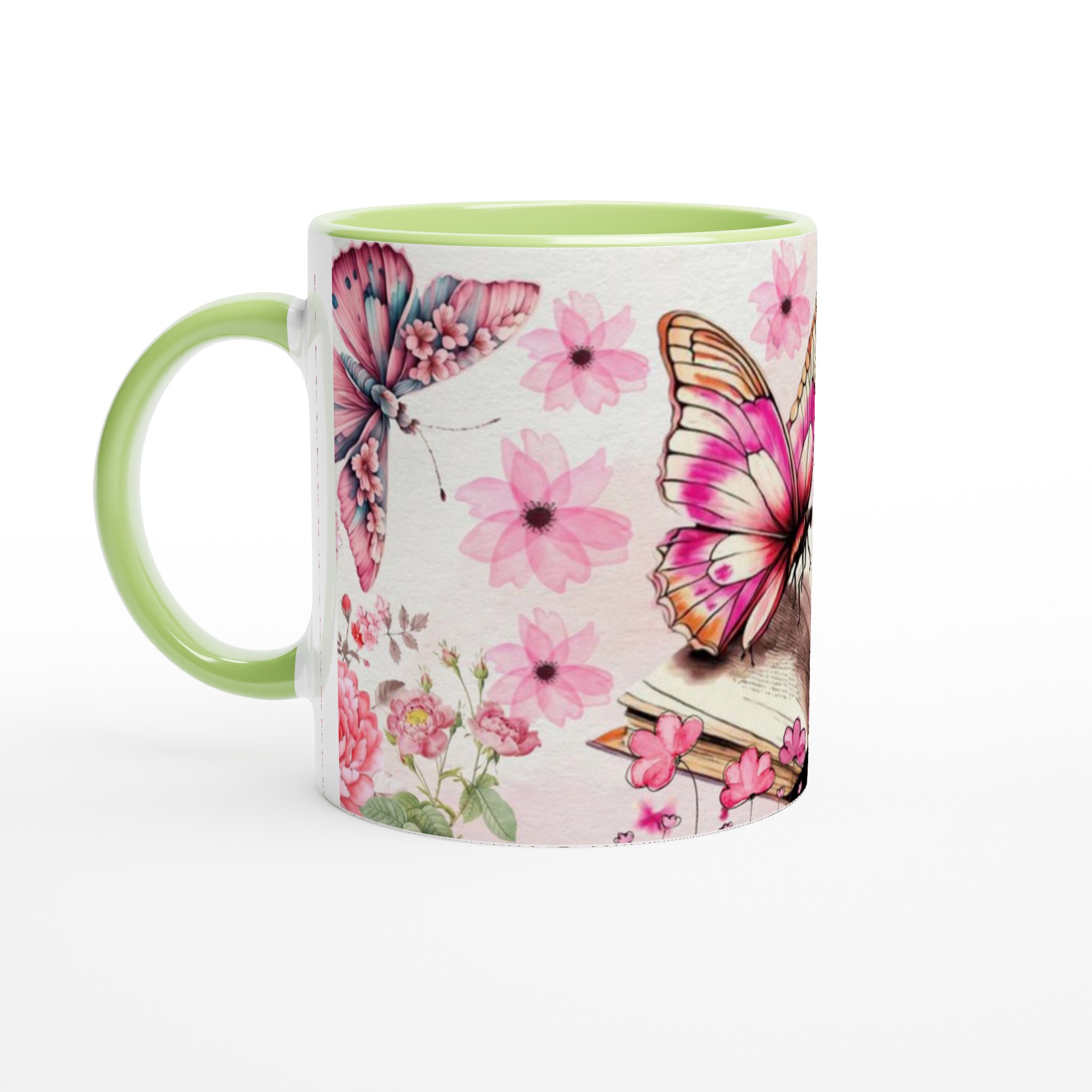 Vit 11oz keramisk mugg med blomstrande fjärilsmotiv – välj bland flera färgstarka keramiska nyanser 7 9a97add2-5406-4260-b4ff-a829b0742992