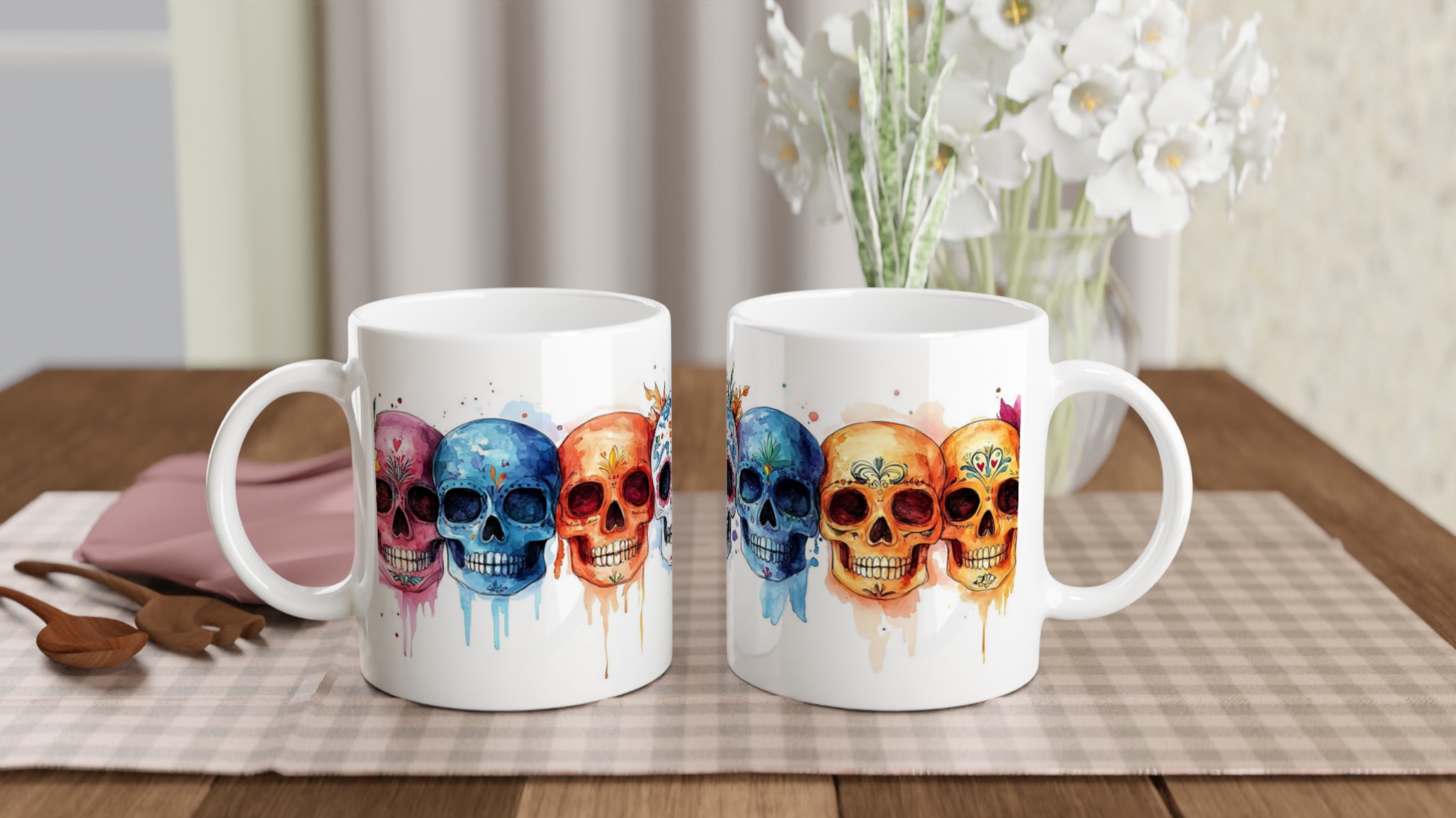 Färgglad Sugar Skull Keramikmugg - Livfull Akvarell Día de los Muertos Design, 11 oz 10 9aa009e9-0e4f-45bf-93ac-f4d0af08cc03