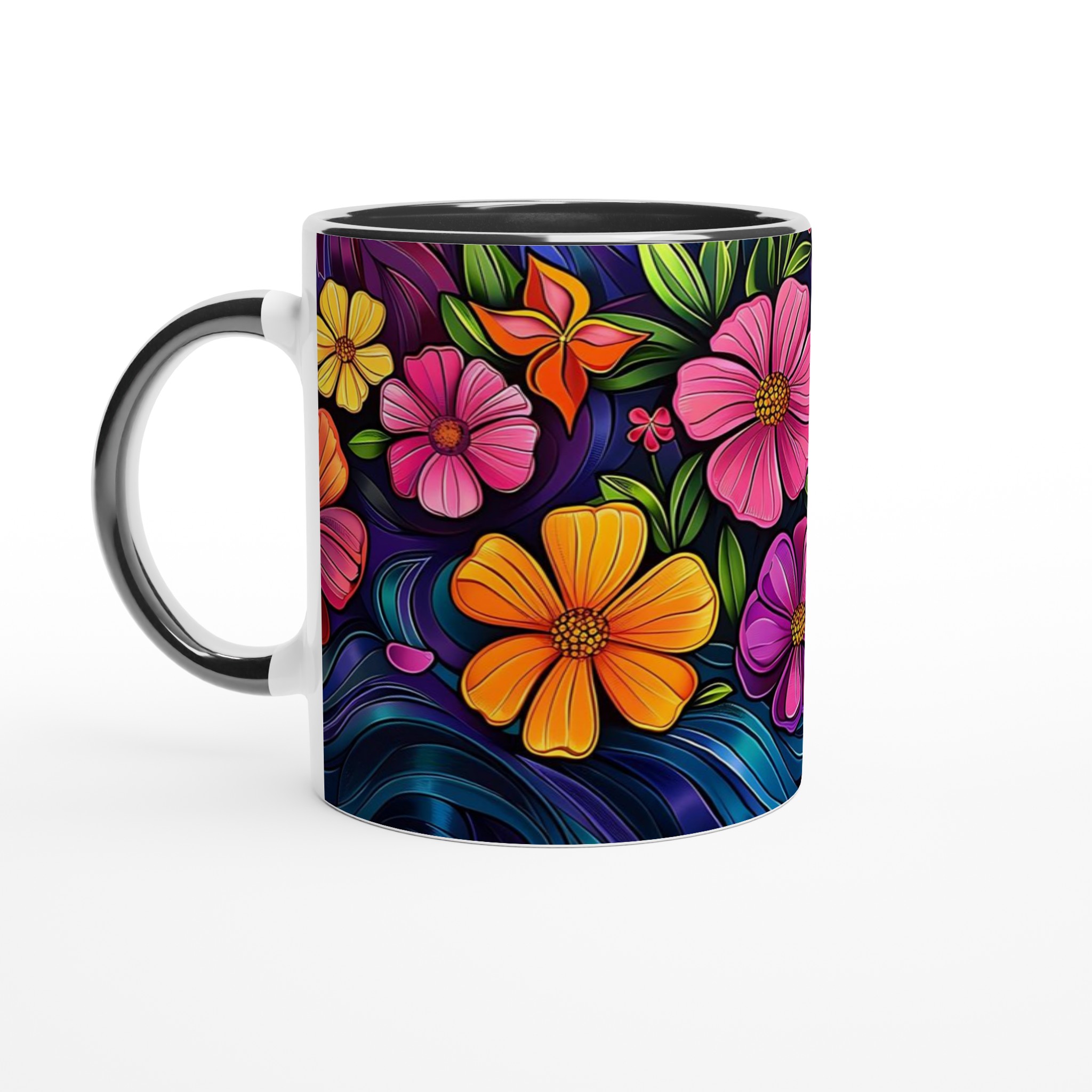 Konstfull Blomster Dans – 11oz Keramisk Mugg med Vibrerande Blå Vågor 4 9afc2a96-bf1b-4e68-9d9e-f00d639440d2
