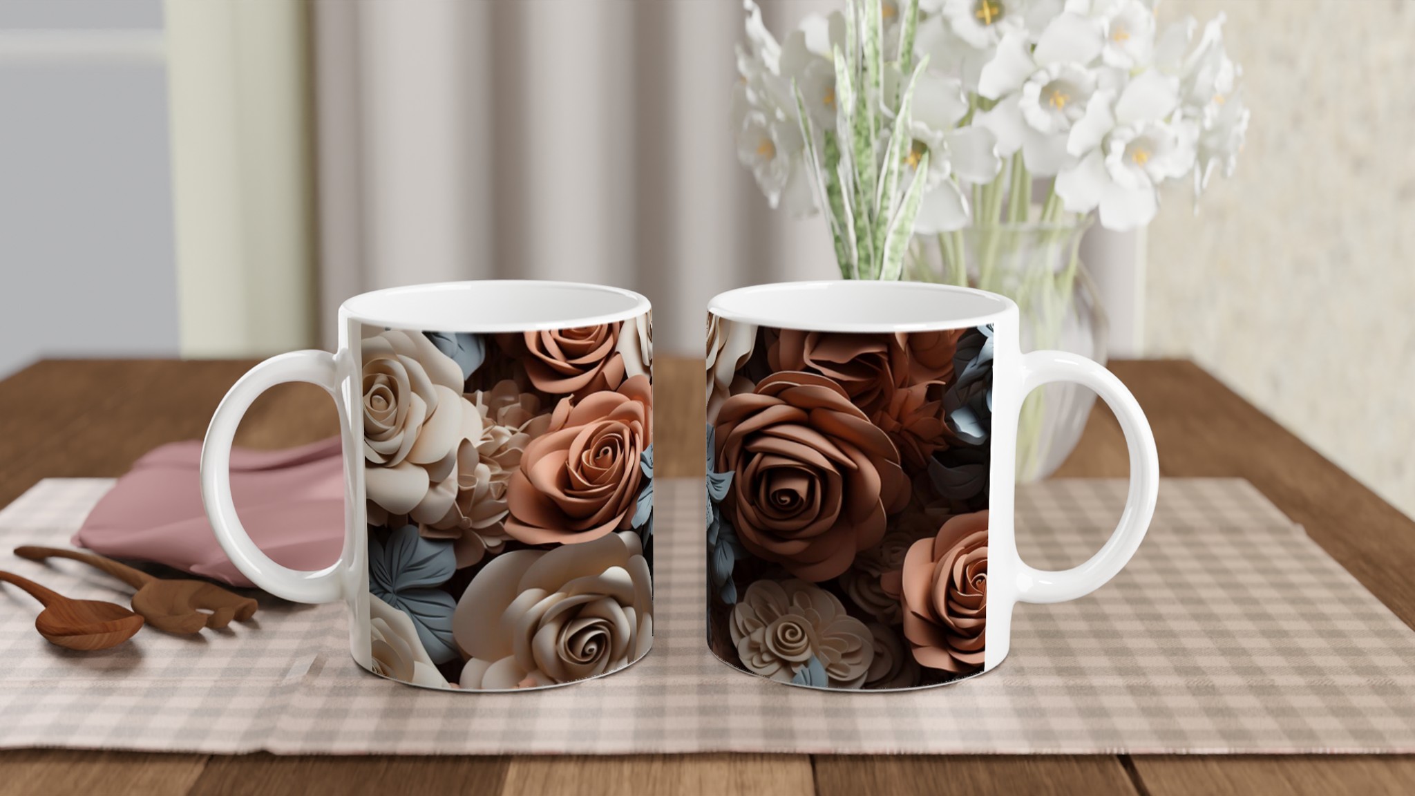 Vit 11oz keramisk mugg med elegant ros- och naturmotiv i flera färger 10 9b629f67-0287-4806-94e9-ade6be14e4ee