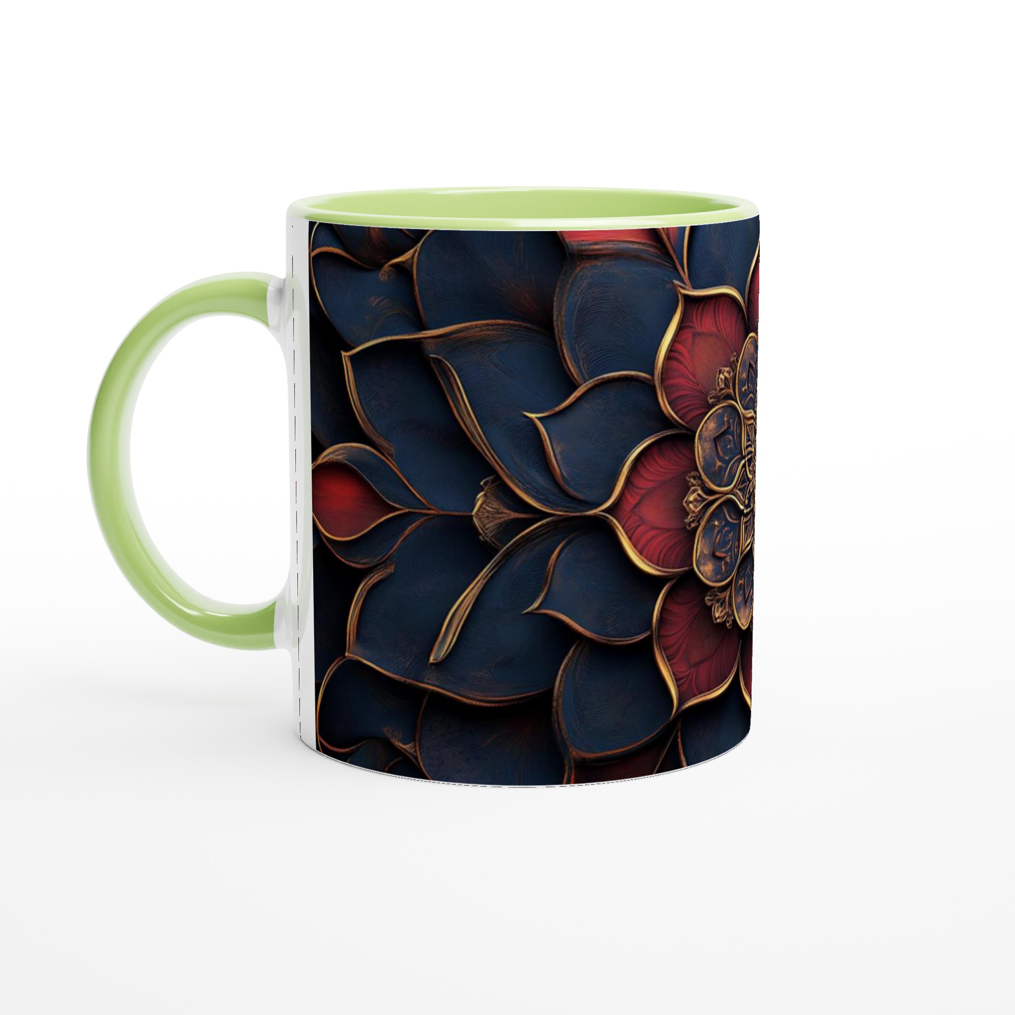 Mörk Lyxig Mandala Mugg – 11oz Keramikmugg med Intrikata Guld- och Röda Mönster 7 9bc867bb-48a8-460e-b217-984250cdc85c