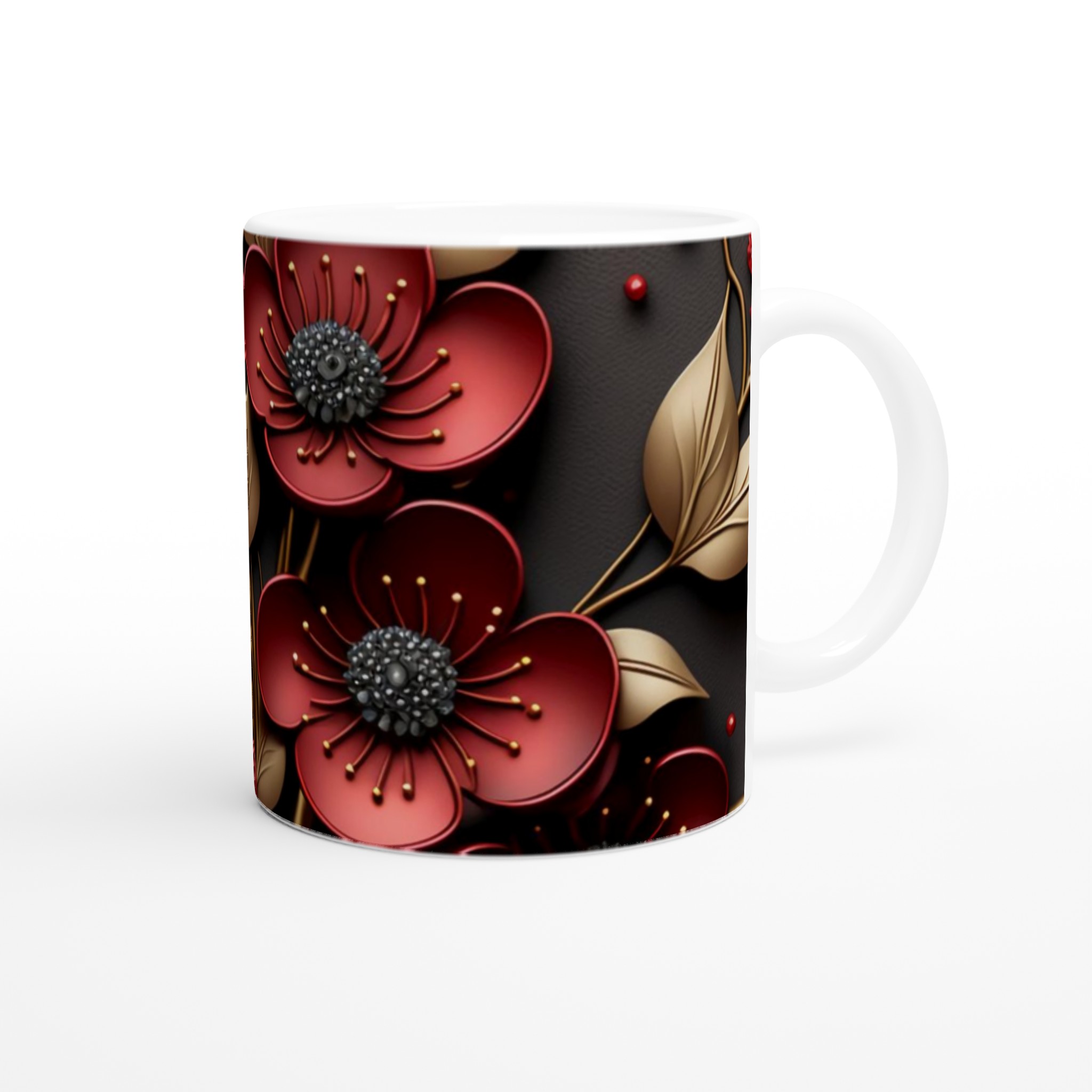 Vit 11oz keramisk mugg med elegant röd och guld blommönster – välj bland sju stilfulla färger 9 9bcd9662-2e9b-4280-99e1-e0ecef1cadeb