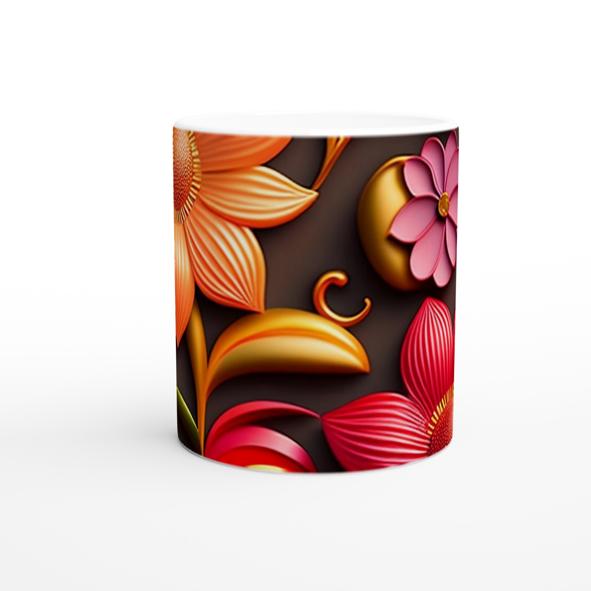 Vit 11oz keramisk mugg med färgstarkt blommönster i livfulla nyanser 8 9bd6c44a-3922-4f3c-a078-4de264afd9c7