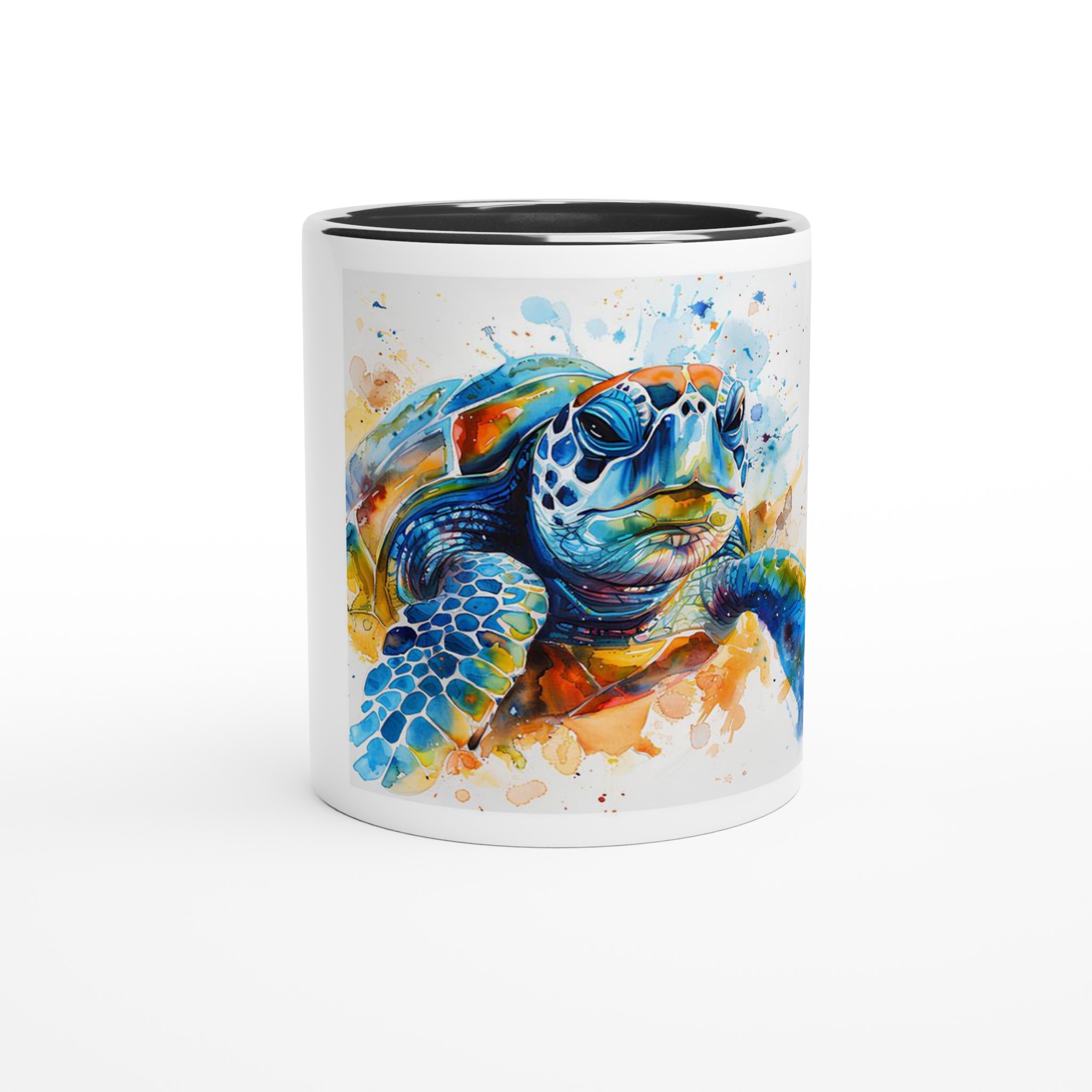 Abstrakt Akvarell Sköldpadda 11oz Keramisk Mugg - Livfulla Havsfärger med Färgad Insida 6 9bff21e7-226e-4164-a36f-bfee59bfc709
