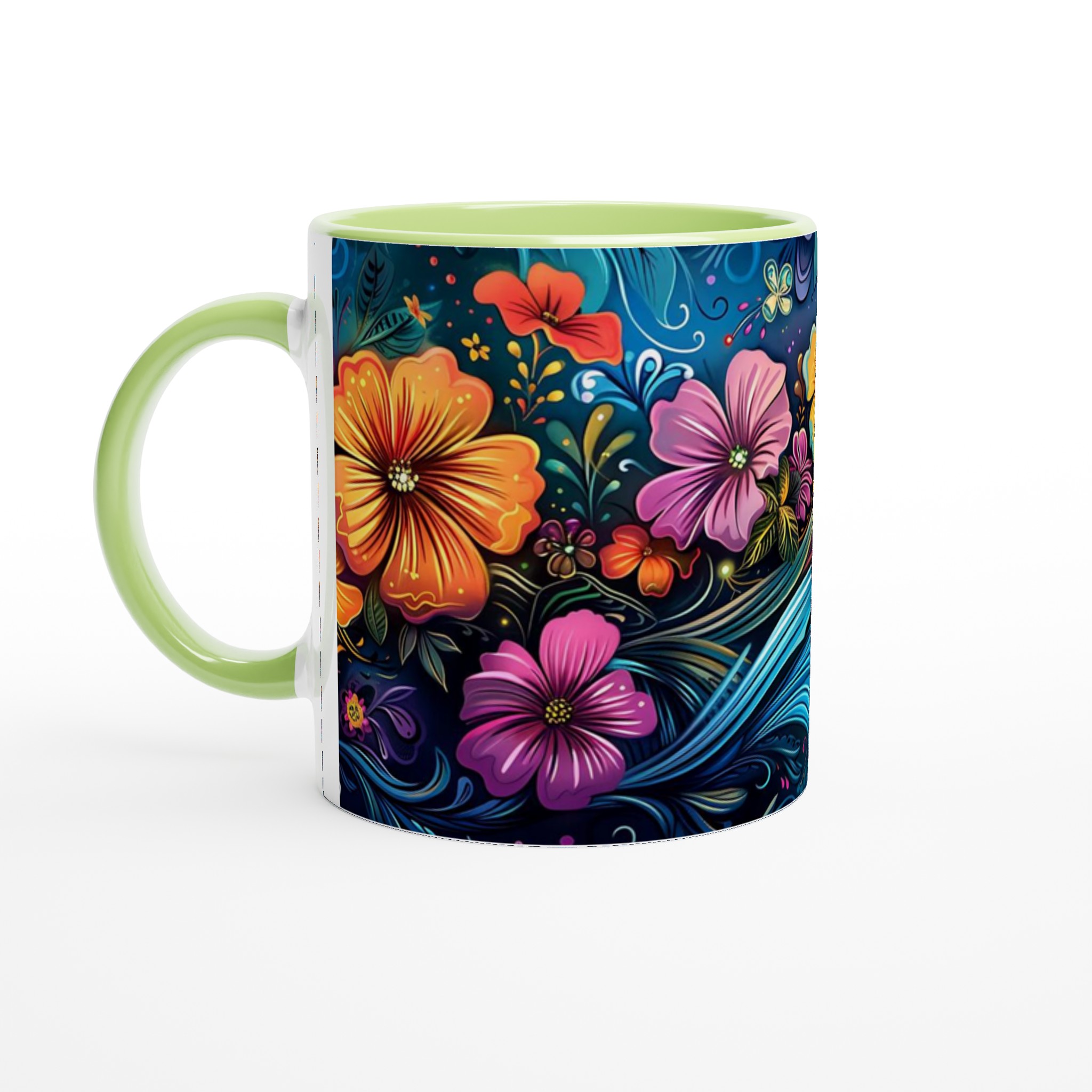 Färgsprakande Blomstermugg – 11oz Keramikmugg med Livfull Konst & Valfri Färg 7 9c1953d5-0698-4bb9-b44e-ce5a233d61b6