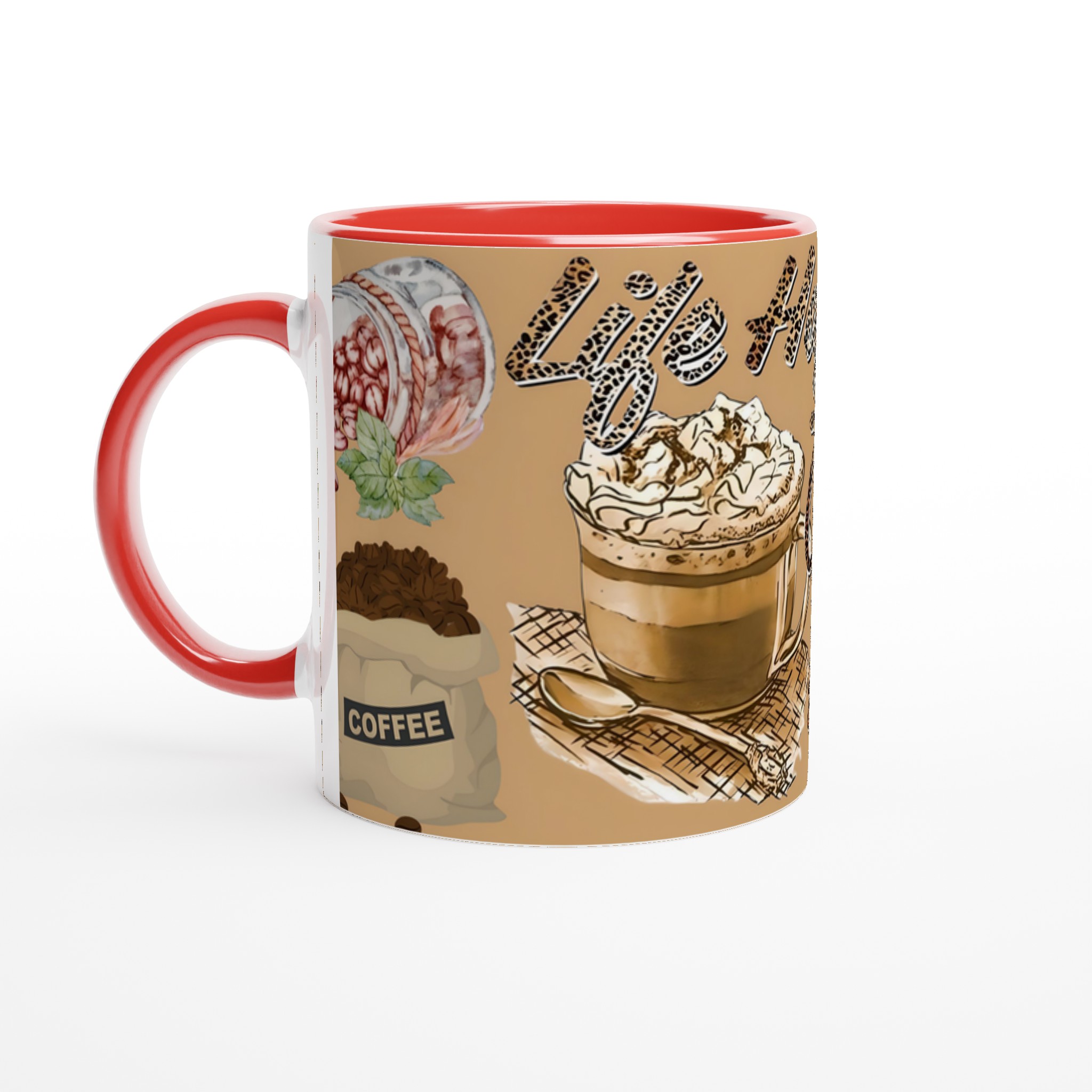 Vit 11oz keramisk mugg med livfullt kaffetema i din favoritfärg 5 9c53512b-bfb1-4974-8ec5-8843b168d7c7