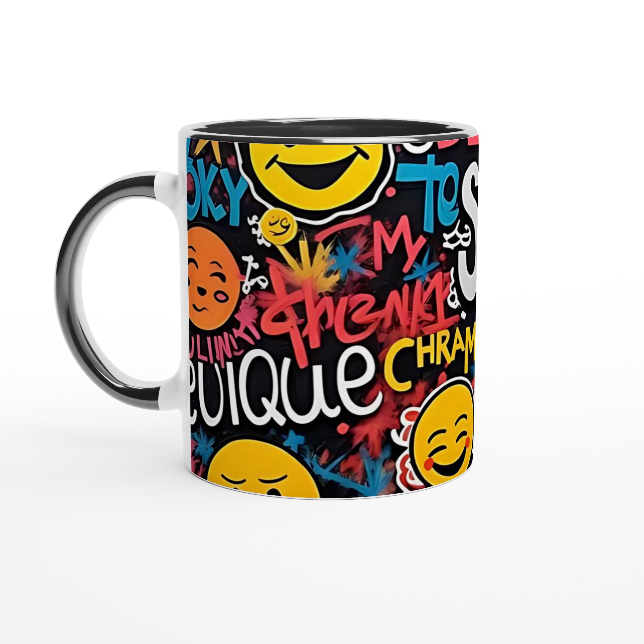 Vit 11oz keramisk mugg med färgstarkt graffiti- och smileymotiv – välj din favoritfärg! 4 9c5a742e-faba-4800-973f-669fdf852d00