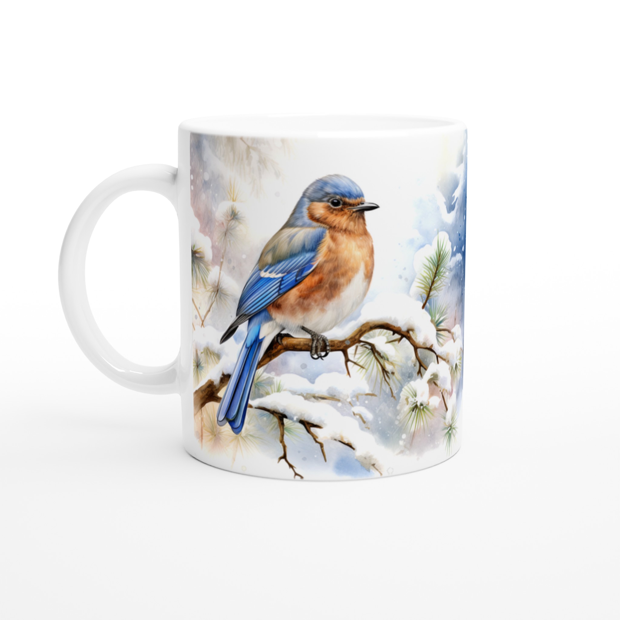 Vinterfågel Keramikmugg - Blåfågel på Snöig Gren, 11 oz Premium Designmugg i Väljbar Färg 1 9c651709-c4b6-40e5-ae63-ba98ae1fefff
