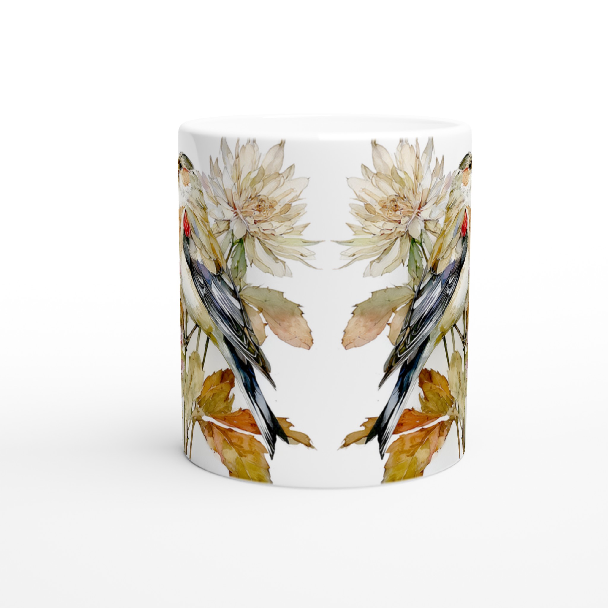 Vit 11oz keramisk mugg med elegant fågel och blomsterkonst i balanserade pastelltoner 8 9c6977b3-3fcd-44e7-8105-96bbbf32148d