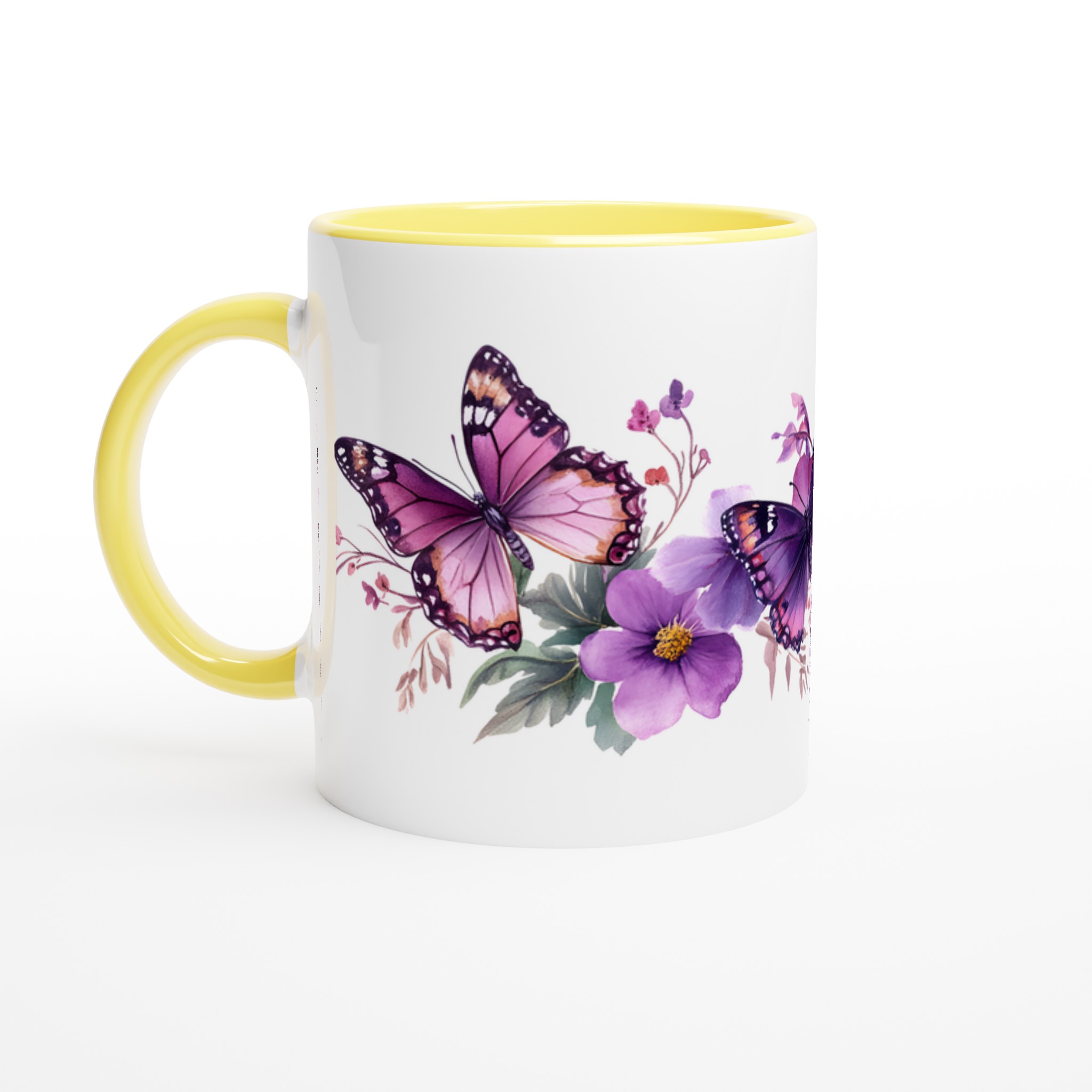Fjärilsdröm Keramikmugg - Lyxigt Lila Blomster & Fjärilstryck, 11oz Favoritmugg i Valfri Färg 3 9cc70b07-59b7-4580-be96-bca378d39c6b