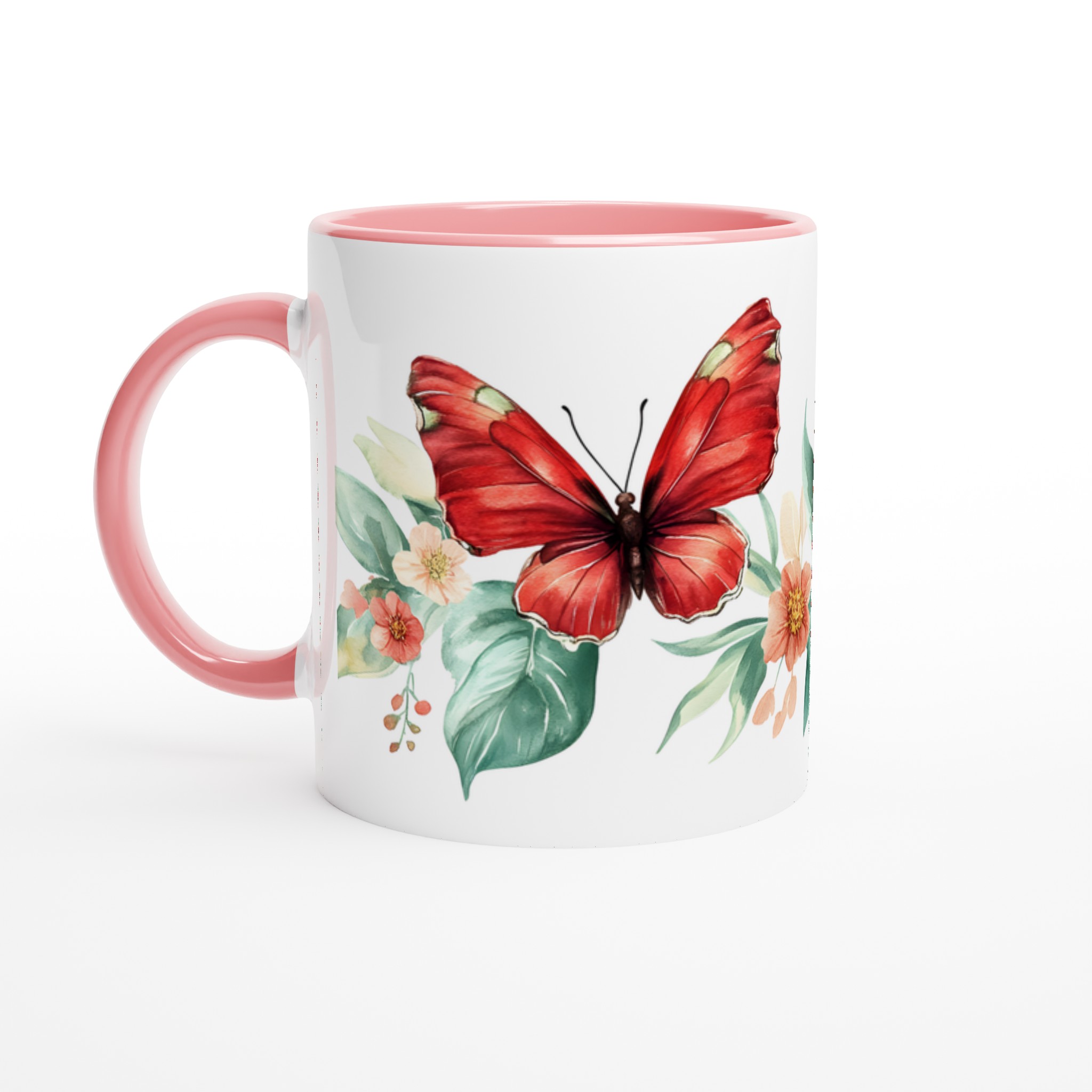 Fjärilsmugg - Akvarellblommor & Röda Fjärilar 11oz Keramisk Mugg 6 9d696eb3-9f20-4445-8b31-5e028779cf6d