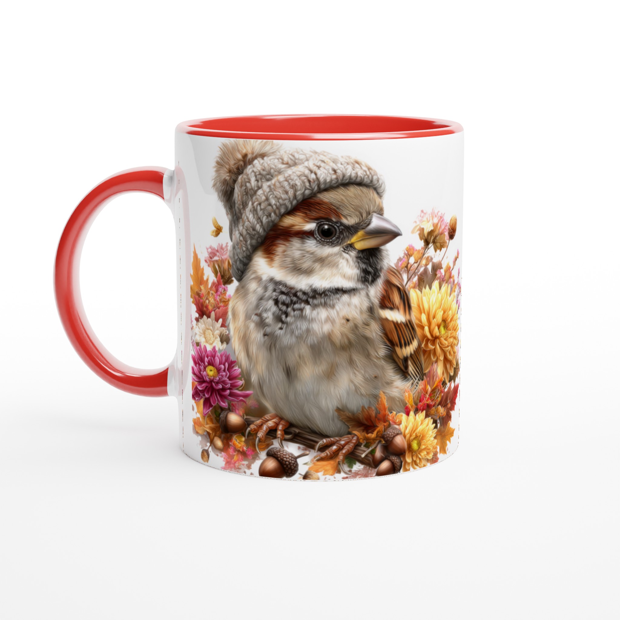 Vit 11oz keramisk mugg med charmigt sparvmotiv och valfri färgpalett 5 9d8274cf-061b-484d-afed-d3b3453c833d