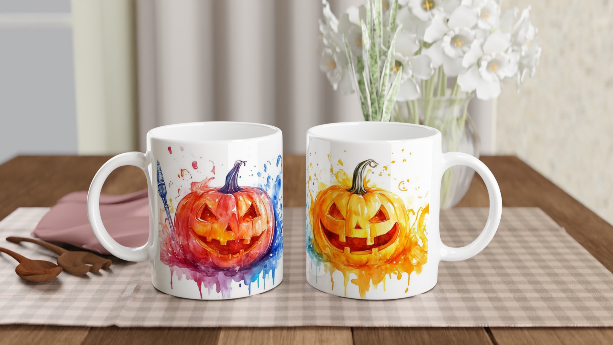 Färgglad Halloweenpumpa Keramisk Mugg - Akvarell Jack-o'-Lantern för Din Dryck 10 9dcea5c3-1687-43dd-b225-7196cdfae2d8