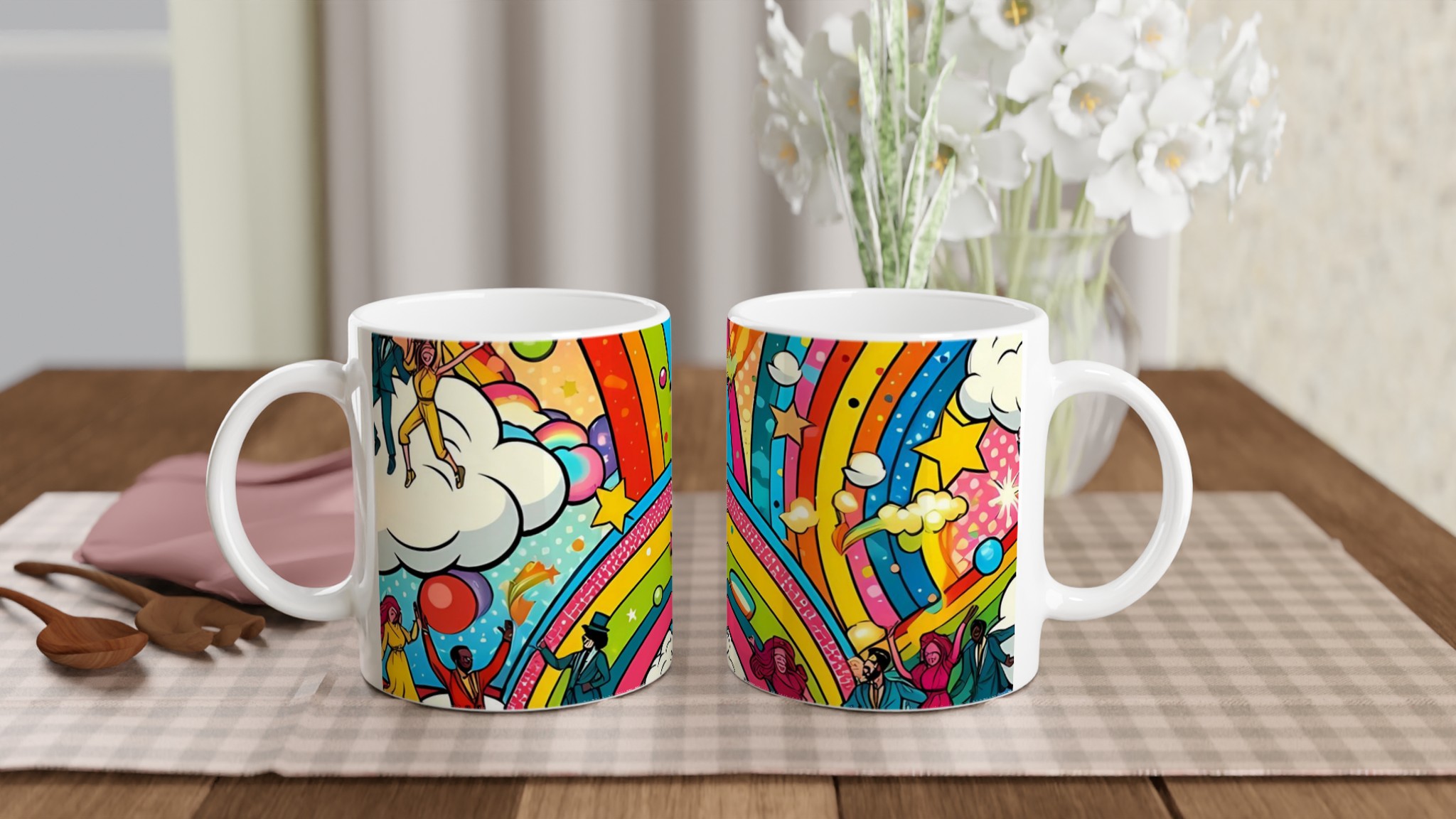 Färgstark 11oz keramisk mugg med lekfulla regnbågs- och dansmotiv i flera keramiska färger 10 9dcfdc5e-92f3-4596-8995-196fd90f91ff