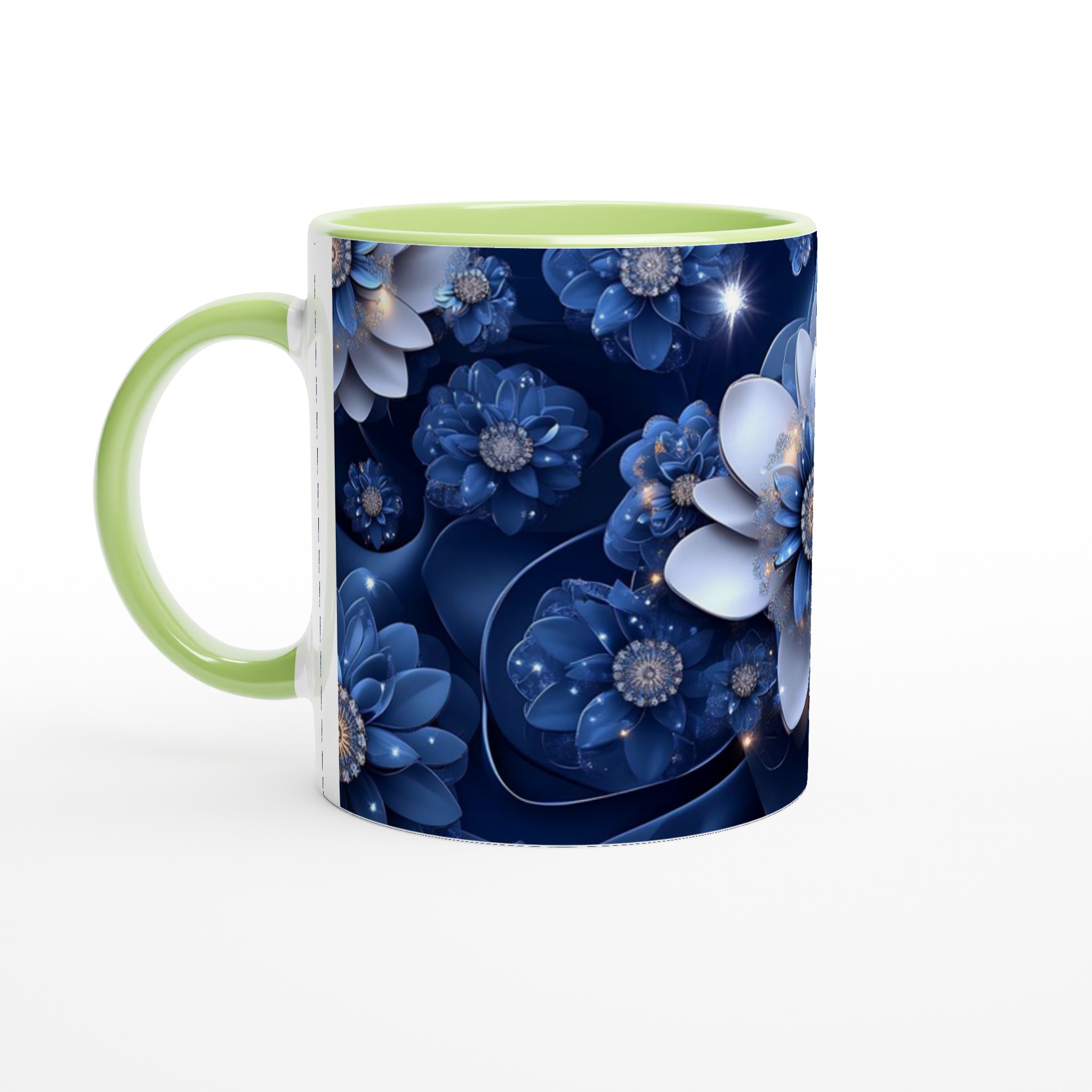 Glittrande Midnattsblå Blomma Keramisk Mugg – 11oz, Välj Din Färg! 7 9dd00556-646a-4260-9043-3be6a82b3435