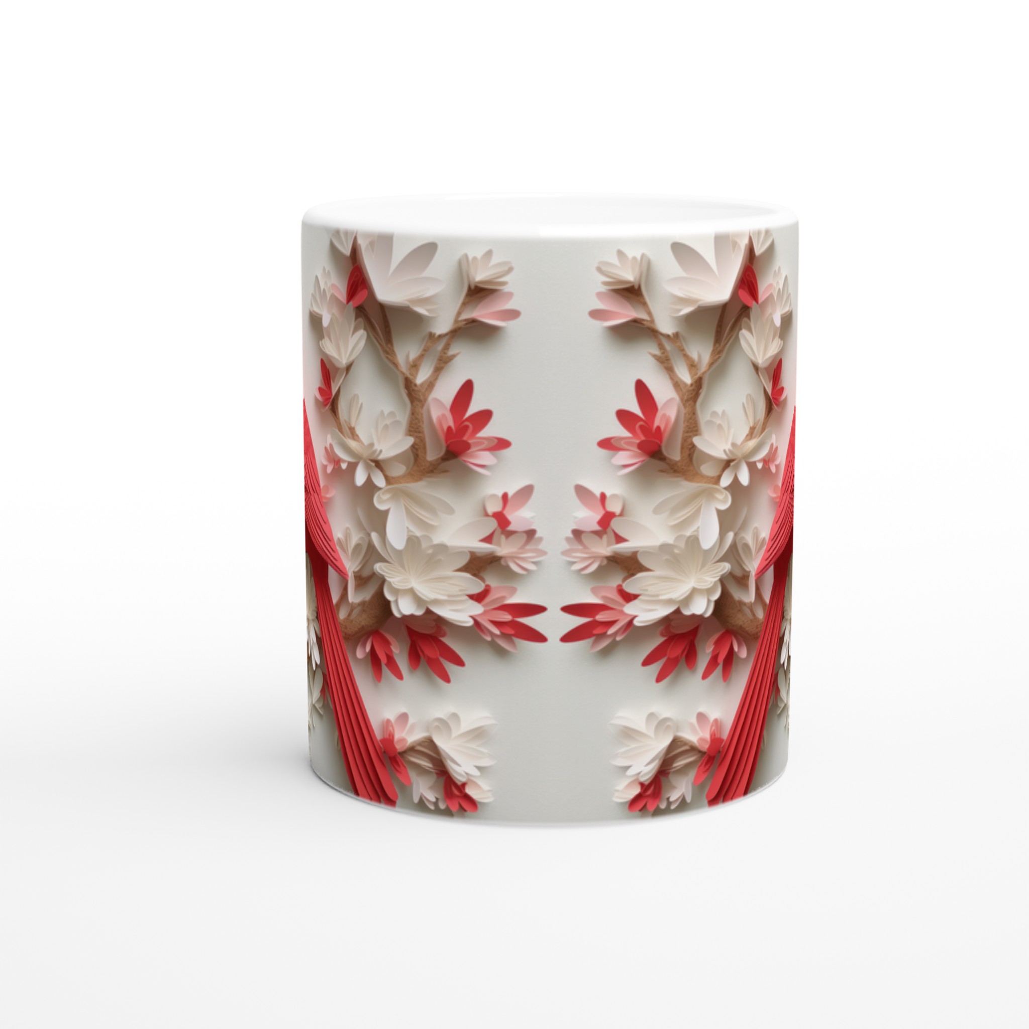 Vit 11oz keramisk mugg med elegant rött kardinalfågelmotiv – välj bland sju färgstarka keramiknyanser 8 9dd018b8-db05-4427-b35e-0b297a421e91