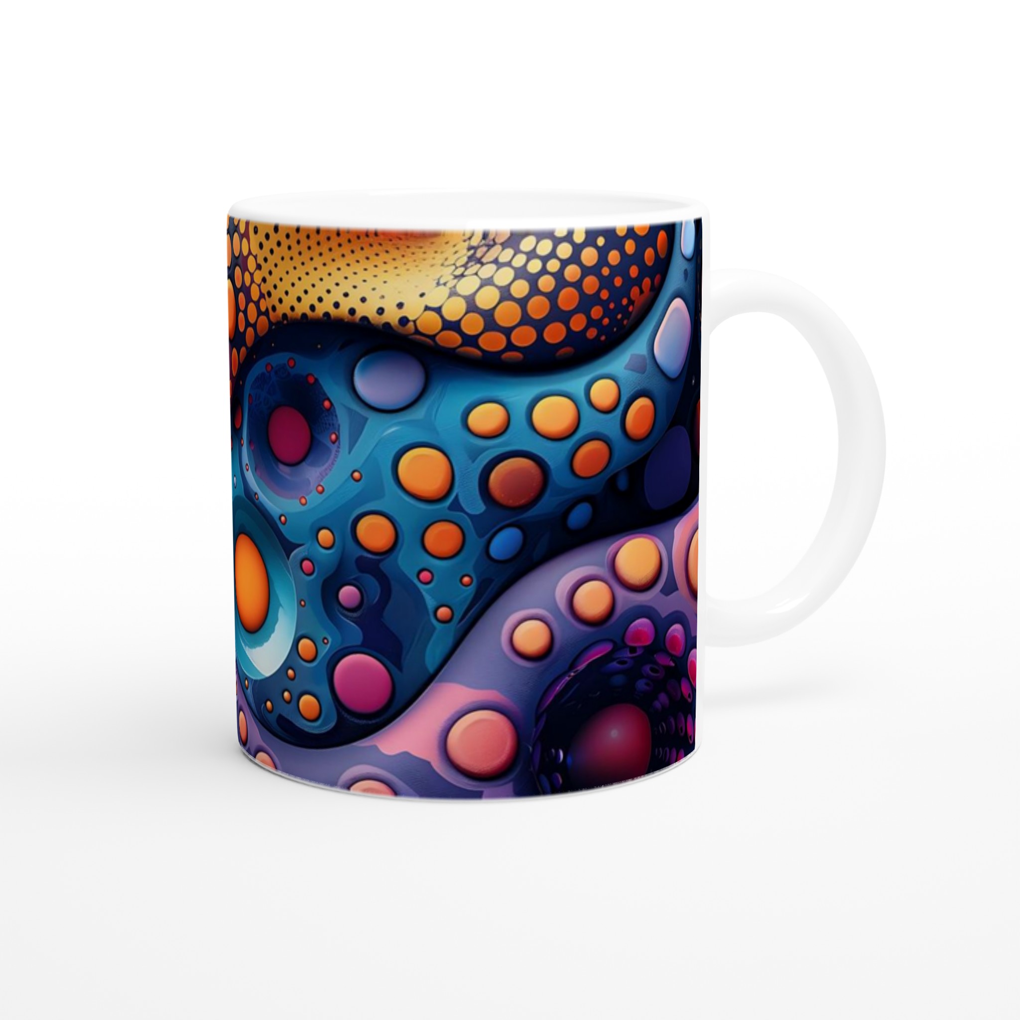 Abstrakt Bubbel Keramikmugg - Livfull Design i Blått & Orange, 11oz 9 9e0bd4d7-4c3d-49b3-bc0a-1504a18abd7b