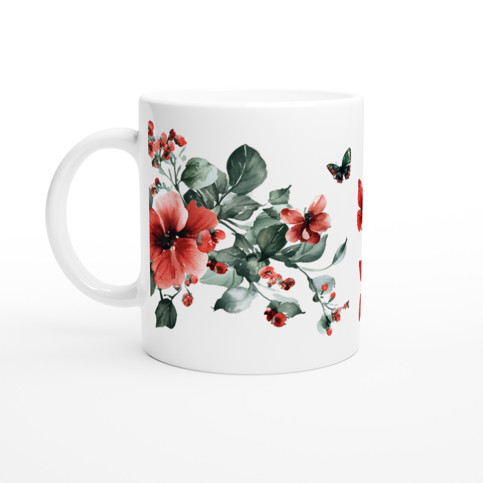 Fjäril och blomsterakvarell 11oz Keramisk Mugg – Välj bland 7 Livfulla Färger 1 9e67b992-2b31-4fb5-9914-9a2222c25fc3
