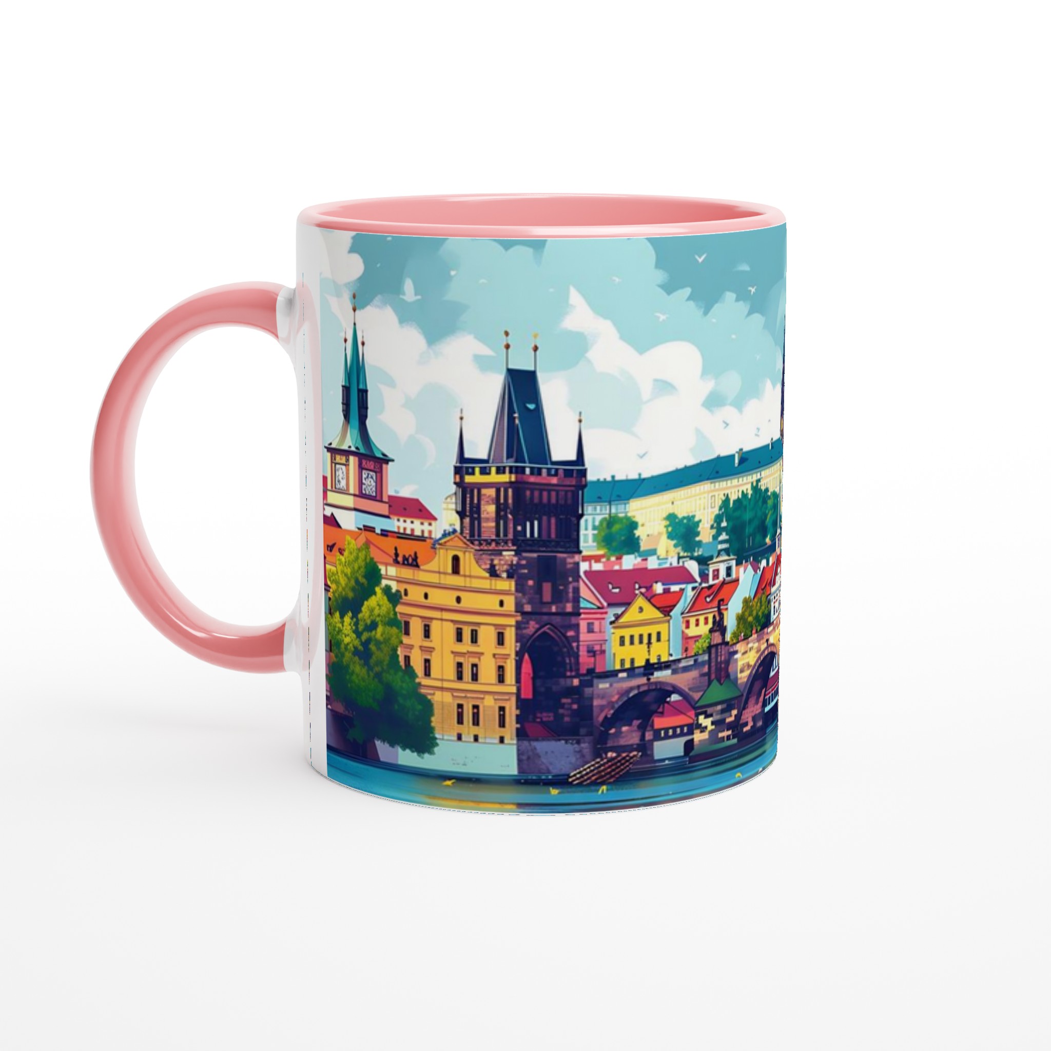 Prague Cityscape Illustration Mugg – Färgstark Keramikmugg, Välj din färg! 7 9e7652d3-43da-4e38-ac66-5b21db48c867