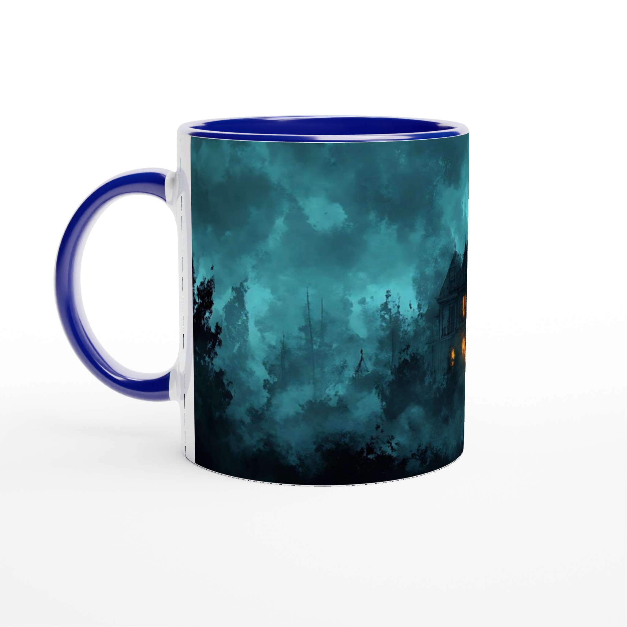 Mystisk Mörk Magi Mugg – Tealblå Spökhusdesign på 11oz Keramikmugg 2 9ea379ac-df64-4f97-956d-84b7a23bf60a