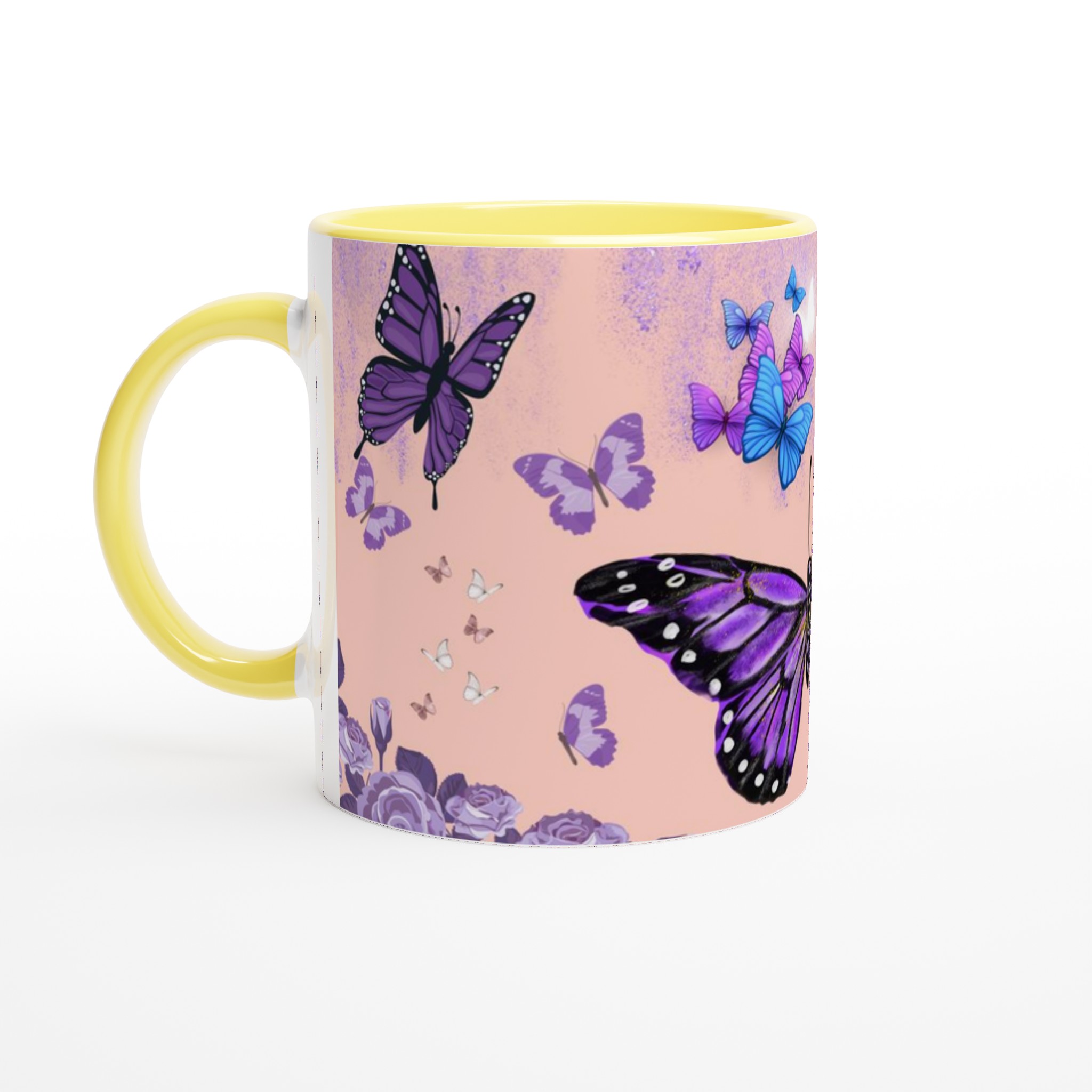 Elegant Vit 11oz Keramisk Mugg med Livfulla Fjärilsmotiv i Dina Favoritfärger 3 9ea455ec-7c07-473d-a77d-1a527d058d37