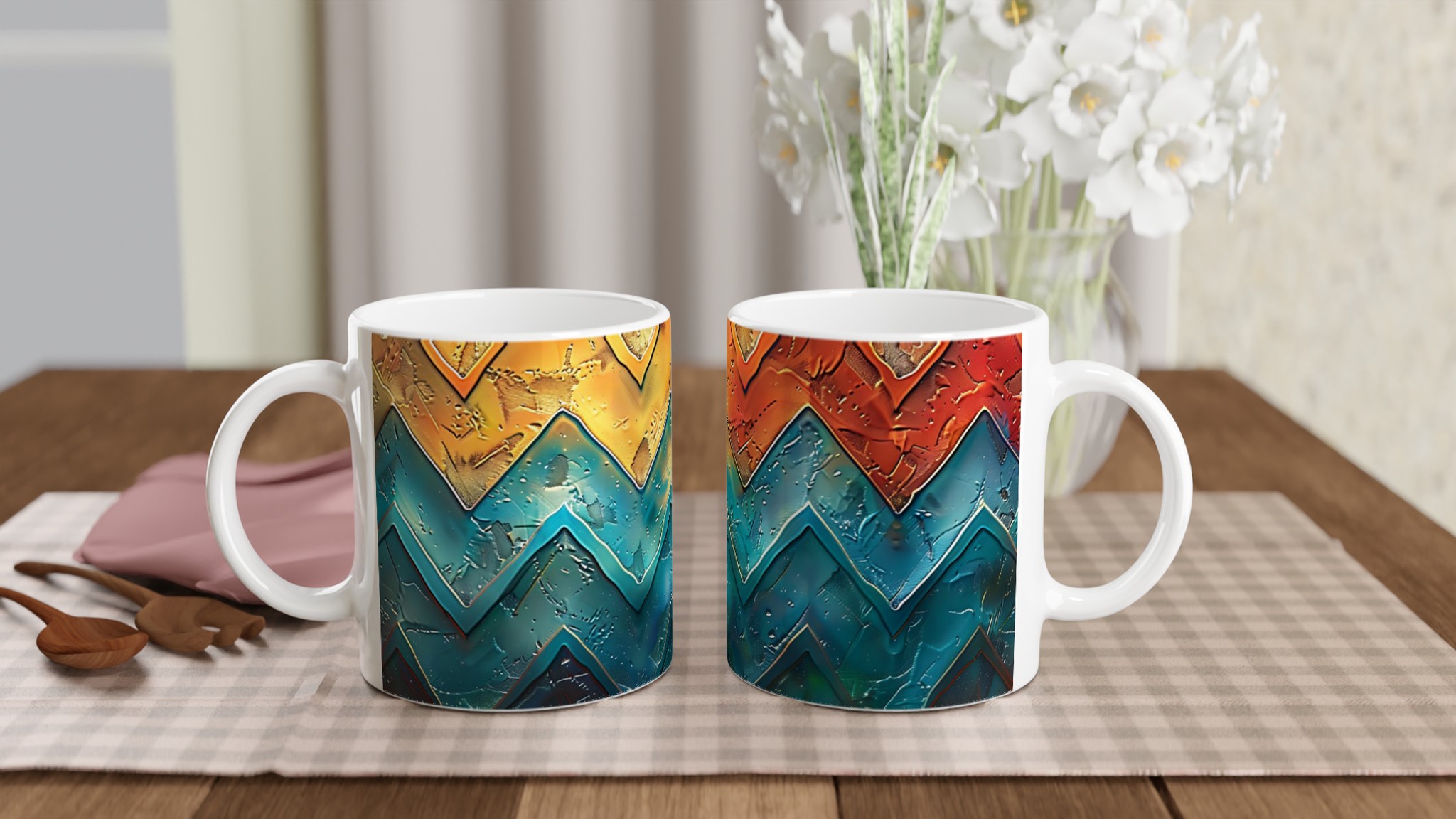 Vit 11oz keramisk mugg med levande zigzag-konst i sprakande färger 10 9ed97871-8a6a-4481-9553-3d0f7bd24cad