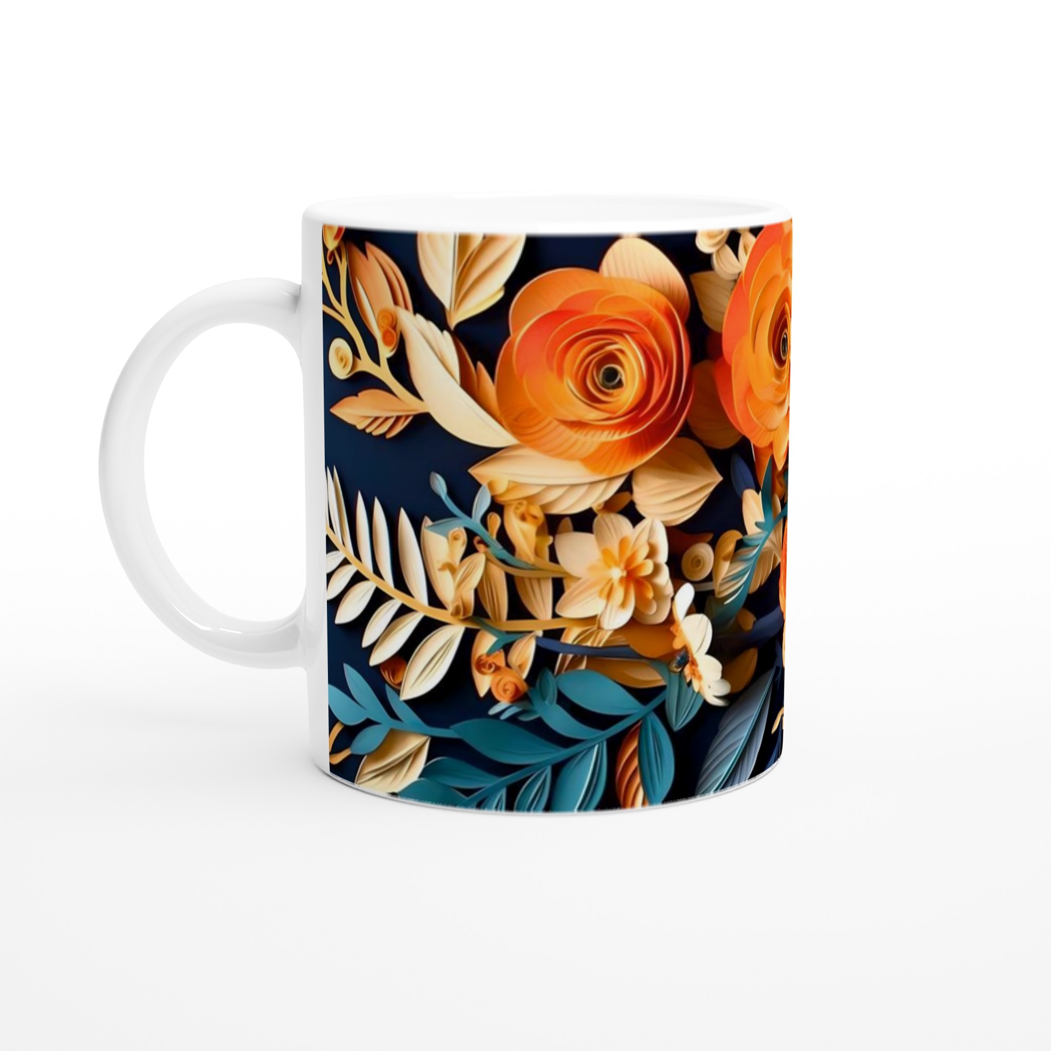 Vit 11oz keramisk mugg med utsökta blommotiv i mjuka hösttoner 1 9ef73e14-5b73-48cc-bd01-fa564b343d99