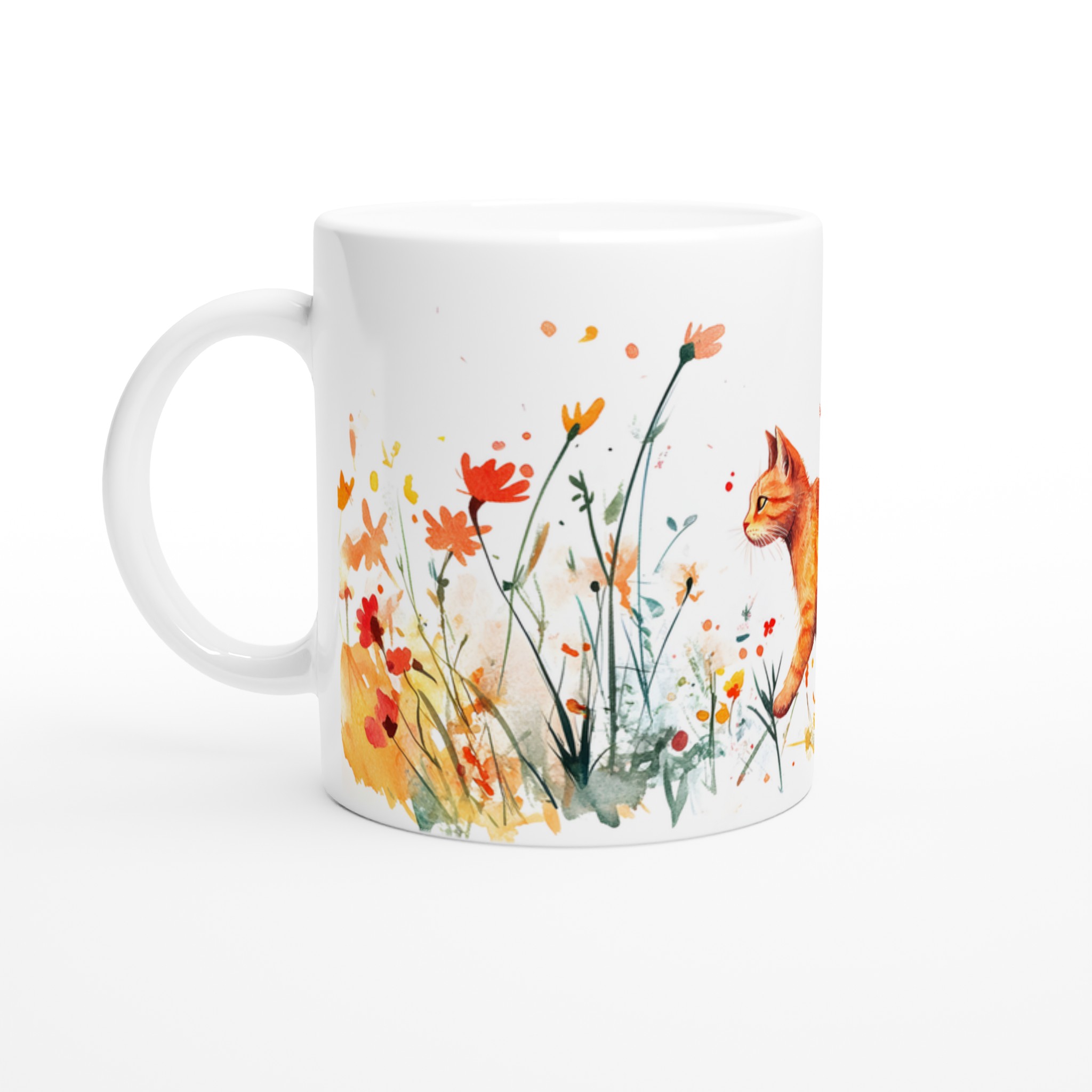 Katt bland Vildblommor - 11oz Keramisk Mugg för Kattälskare | Vattenfärgskonst i Sju Färger 1 9efc2f2f-46af-4001-893b-99e2b65f6576