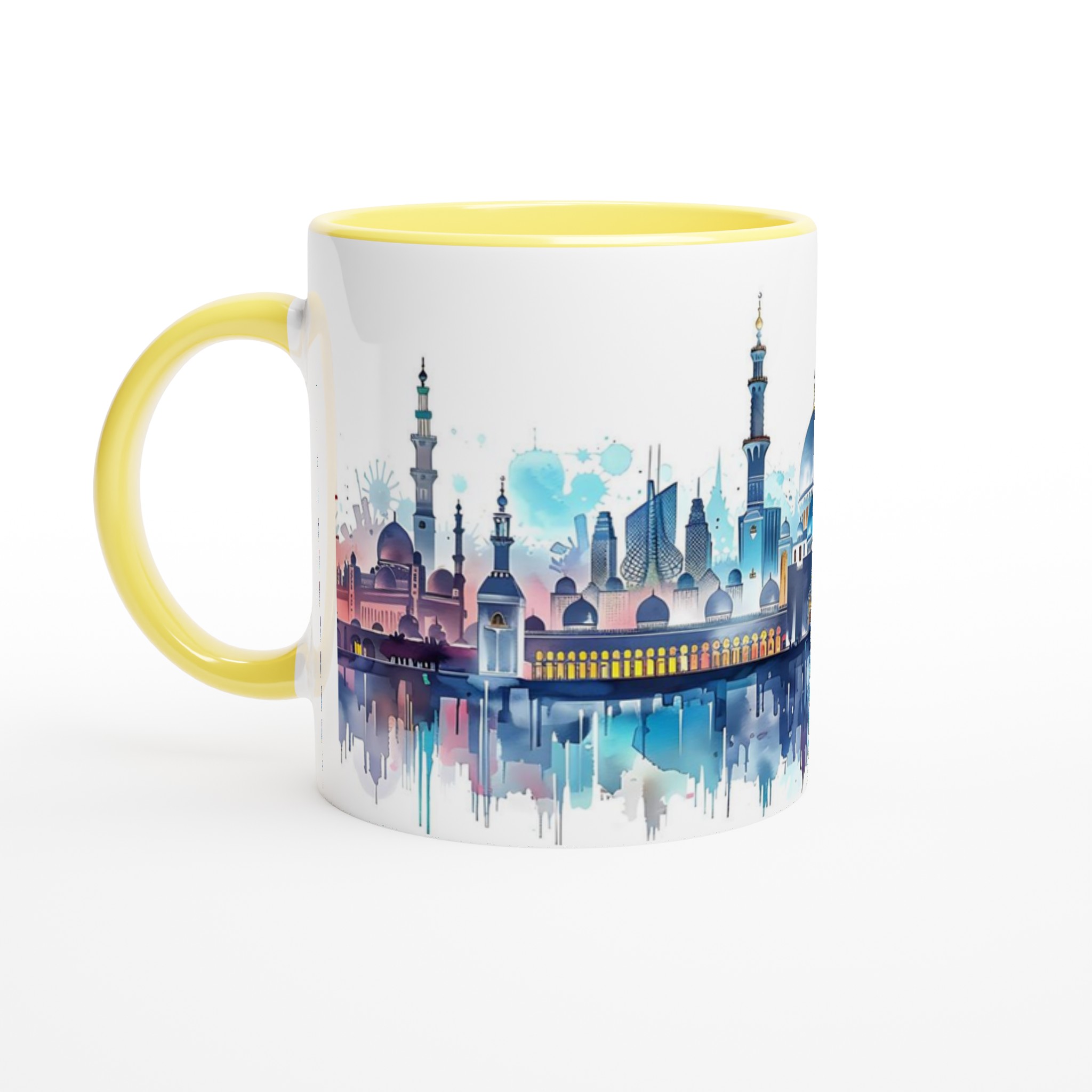 Abstrakt Ökenstads-Mugg – Akvarell Skyline med Levande Reflektioner, Välj Din Favoritfärg! 3 9f293f64-6244-4a35-acaa-ce9c530d96be