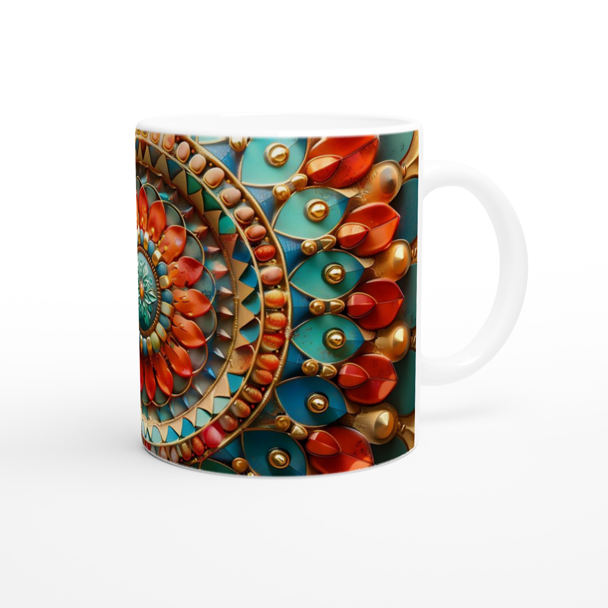 Mångfärgad Orientalisk Mandala Keramikmugg – 11 oz Vit Mugg för Livliga Tryck 9 9f3c6850-159c-4b73-ac3b-6790125c4580