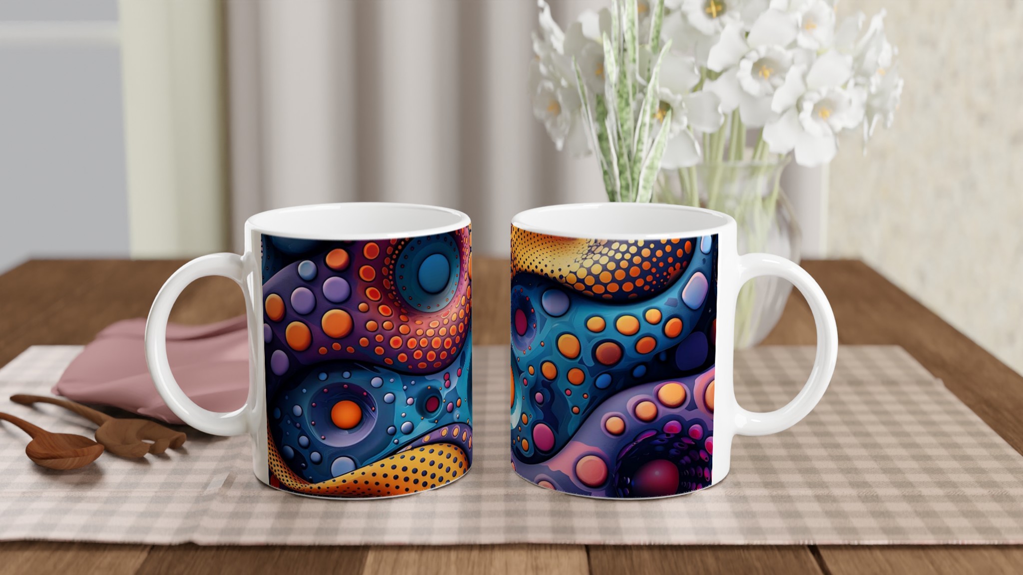 Abstrakt Bubbel Keramikmugg - Livfull Design i Blått & Orange, 11oz 10 9f6a087f-5dc5-40b4-b14d-43d7fbe25eff