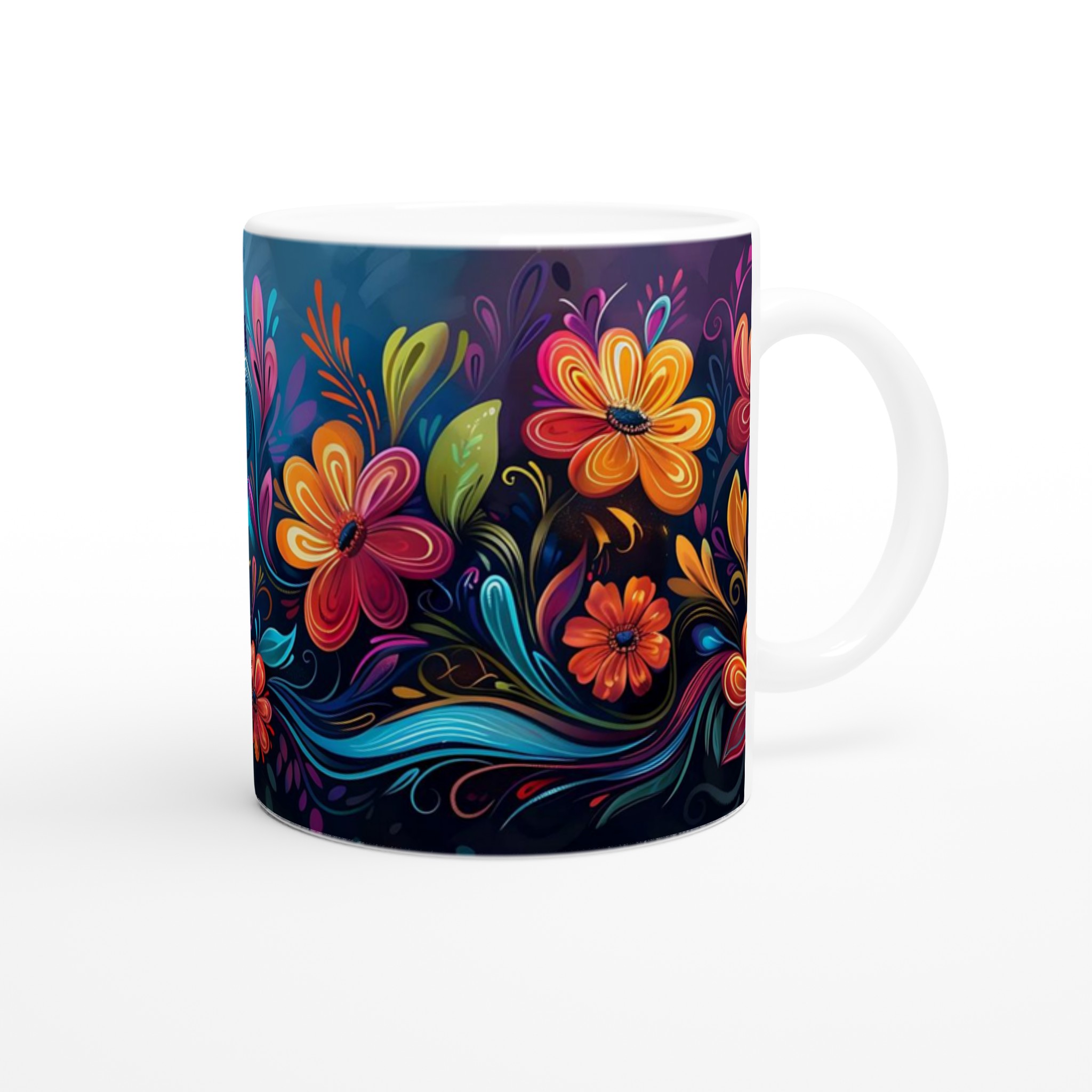 Färgsprakande Blomstermugg – 11 oz Keramisk Kaffekopp med Konstfullt Tryck i Valfri Färg 9 9fc7f88a-8e35-457e-b48c-33338782f71f