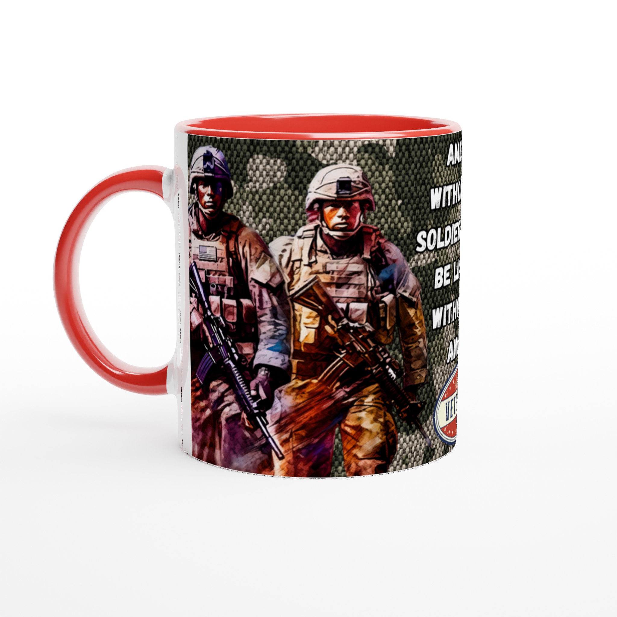 Vit 11oz keramisk mugg med patriotisk soldatmotiv – välj bland sju levande keramfärger 5 9fe35566-9403-443d-a8df-3e34a092b62b