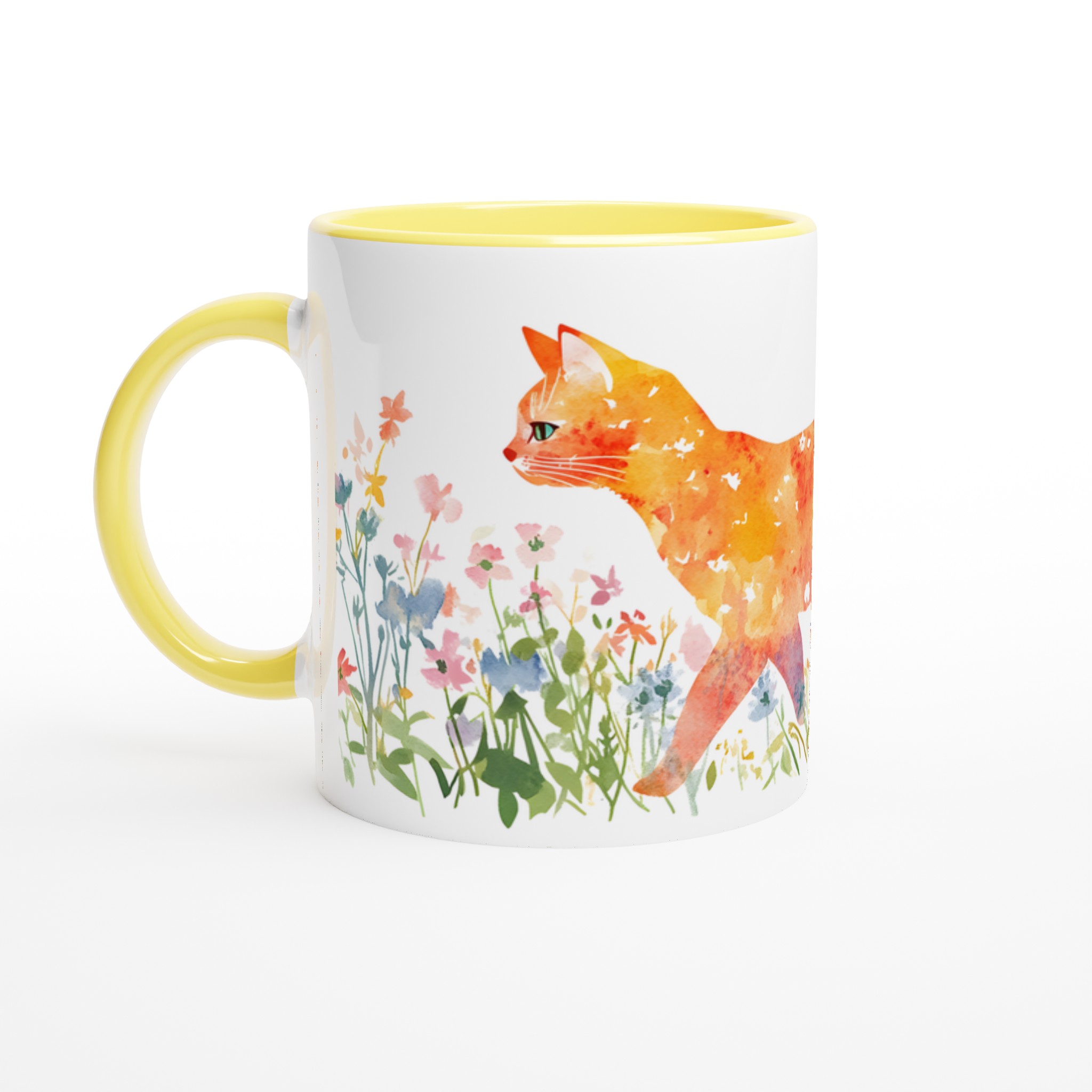Mugg med Akvarellkatt i Blomsterhav – Välj din Färg för en Personlig Touch! 3 a00b1cbe-26ad-403e-a145-513965fc25aa