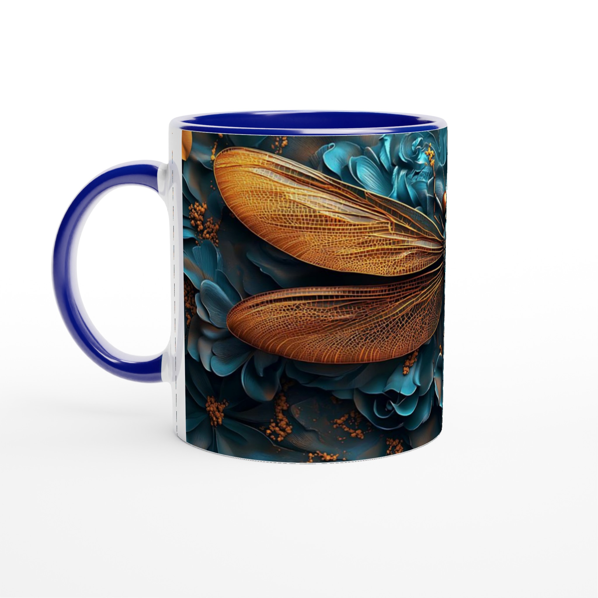 Abstrakt Trollslända Keramisk Mugg - Blått och Guld för Kaffe- och Tebjudningar i Konststil 2 a03d3013-1f45-4f2f-ab51-8b0b5cc4795d