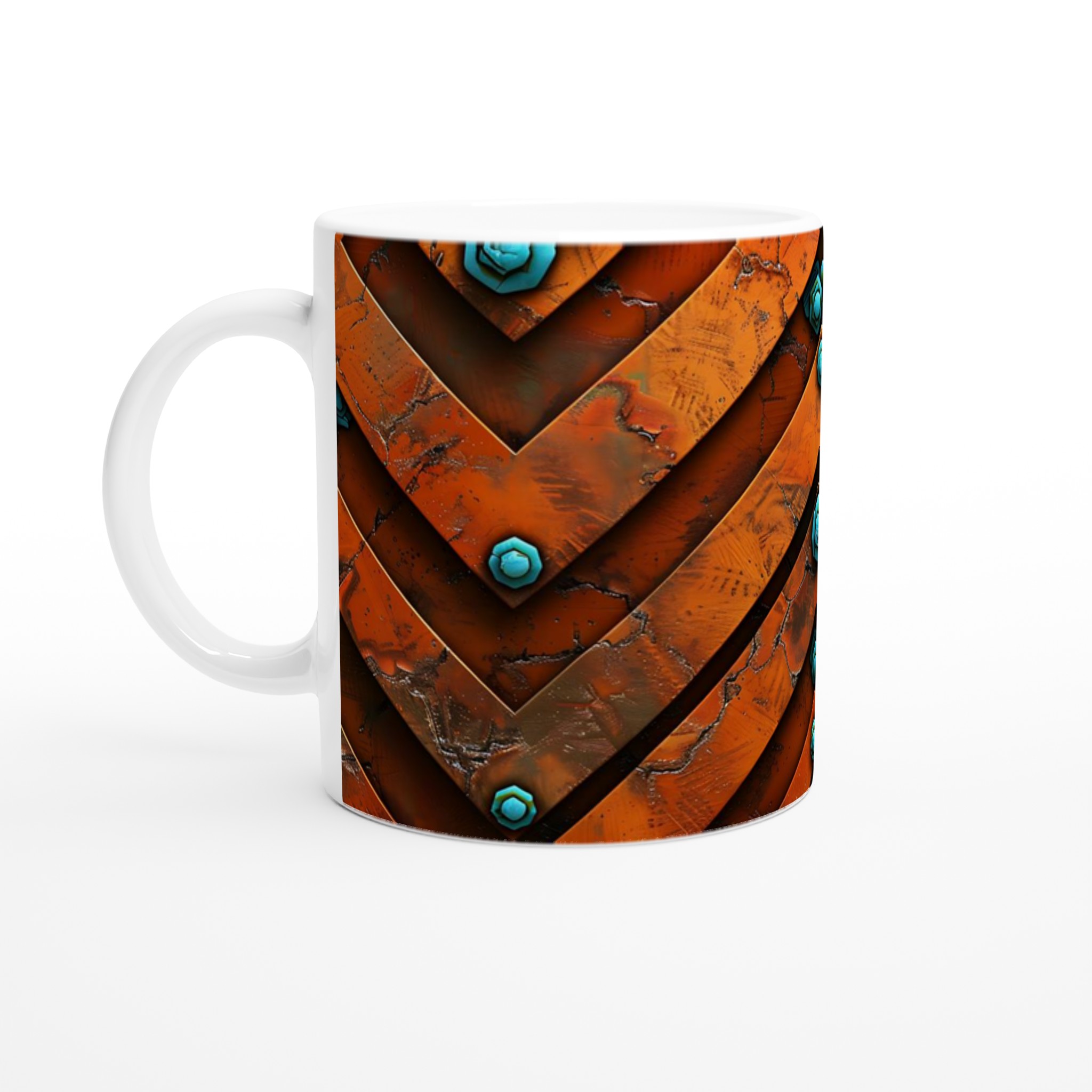 Vit 11oz keramisk mugg med rustik orange & turkos design – välj din favoritfärg 1 a06f4eab-1a90-424e-9e9b-bc6625243f53