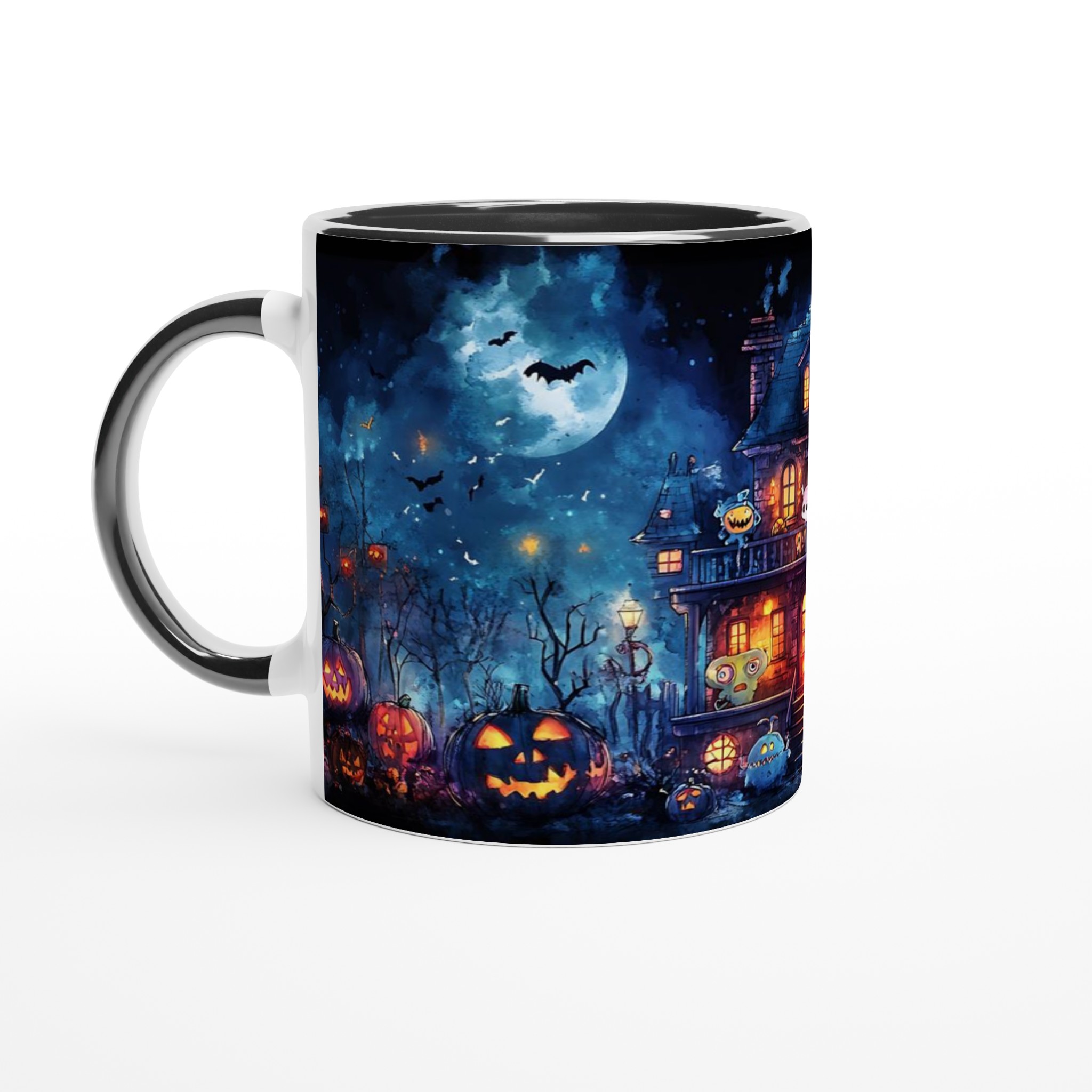 Spooky Fun! Haunted Mansion & Pumpkins 11oz Keramisk Mugg – Välj bland 7 kusliga färger! 4 a09ccb18-aaa9-4b42-ba40-e7bcf1a68416