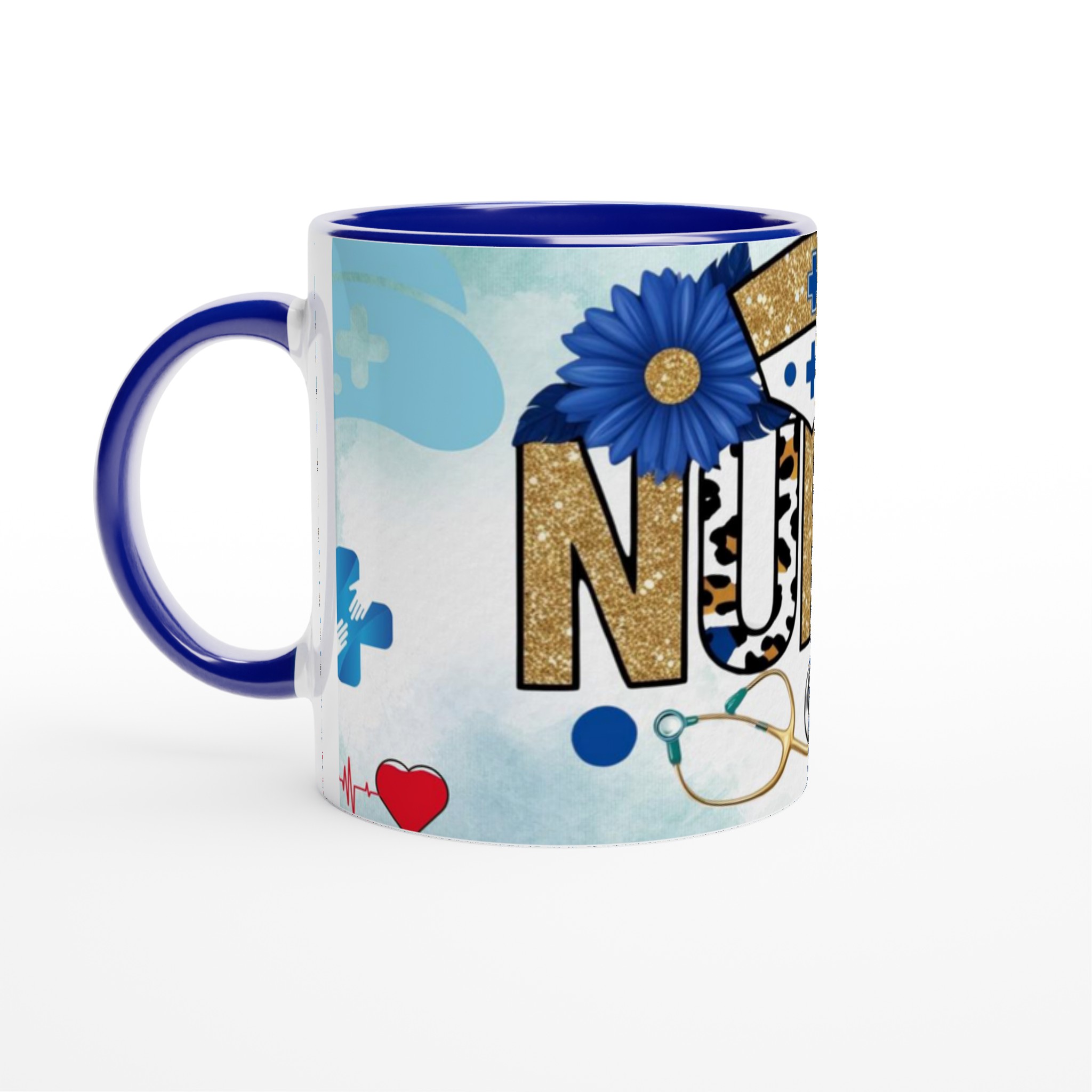 Stilren Vit 11oz Keramisk Mugg med Nurse-design i Guld, Leopard och Blått – Välj Din Favoritfärg! 2 a0a96020-5447-4ed4-814d-1ad46b20d999
