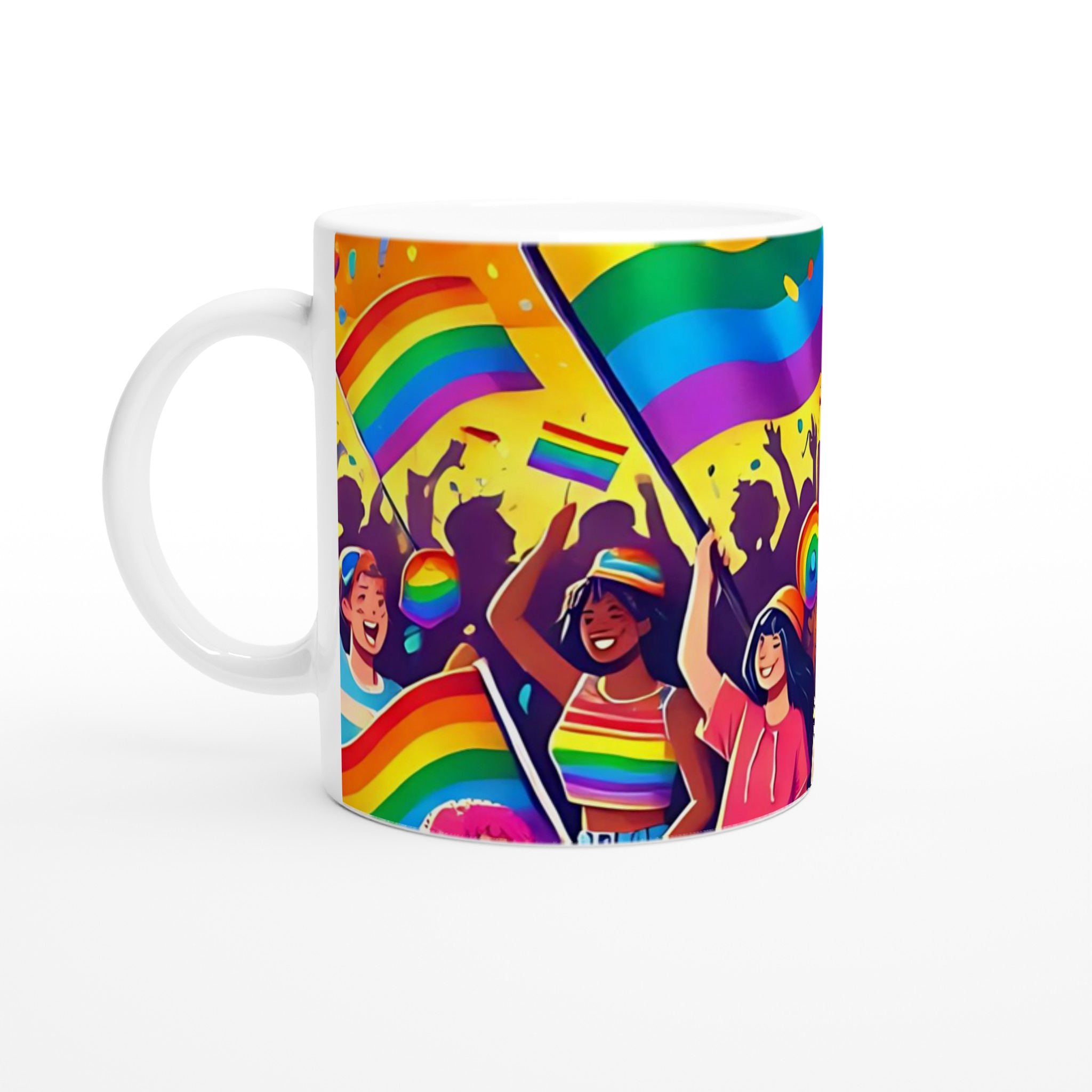 Vit 11oz keramisk mugg med färgstarka Pride- och regnbågsmotiv i ditt val av sju levande färger 1 a0b6210a-3c8e-43e7-b98a-63b8ee834e08