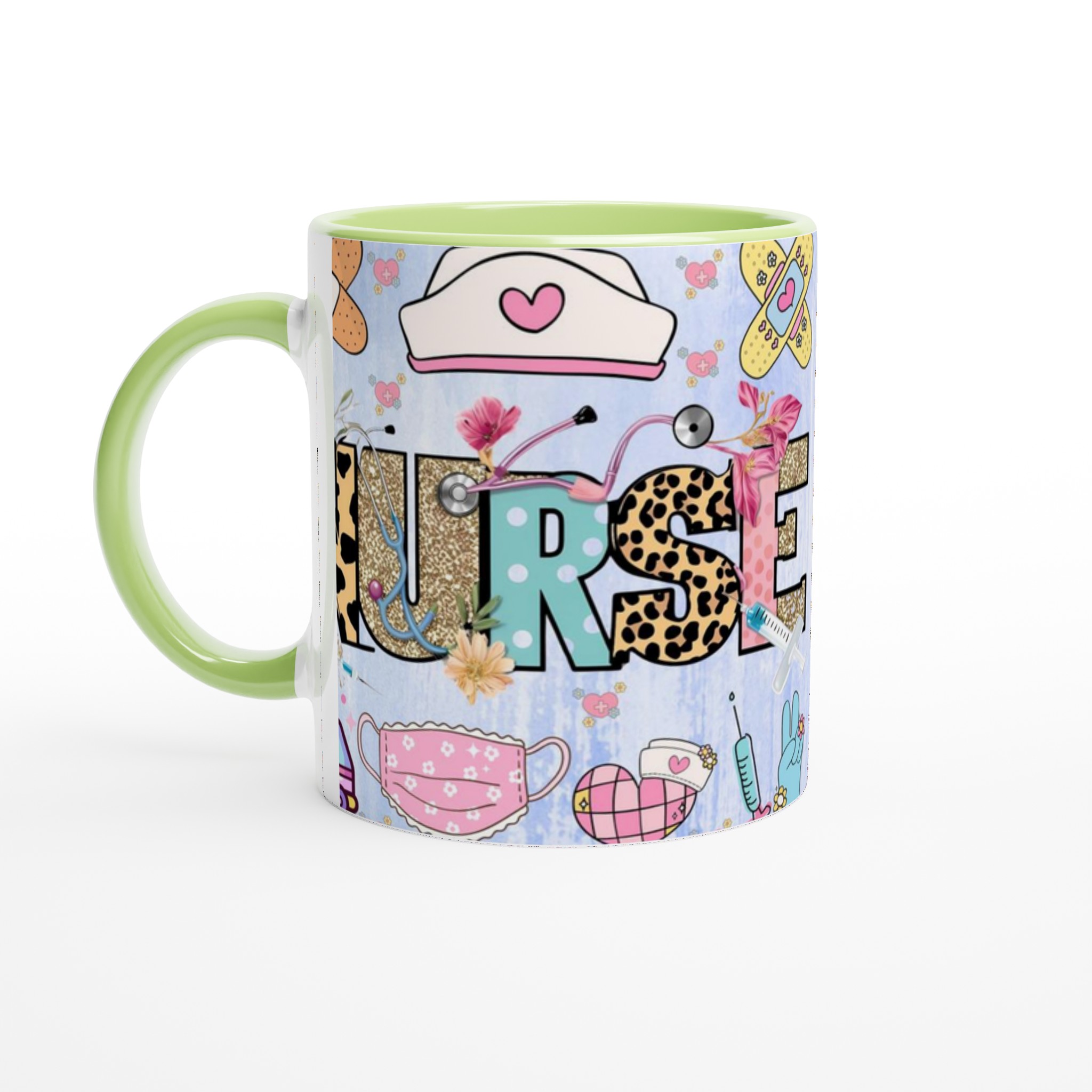 Vit 11oz keramisk mugg med färgstark Nurse-design i lekfulla mönster och nyanser 7 a0b94245-6c08-4c1e-80fe-20af984a3412