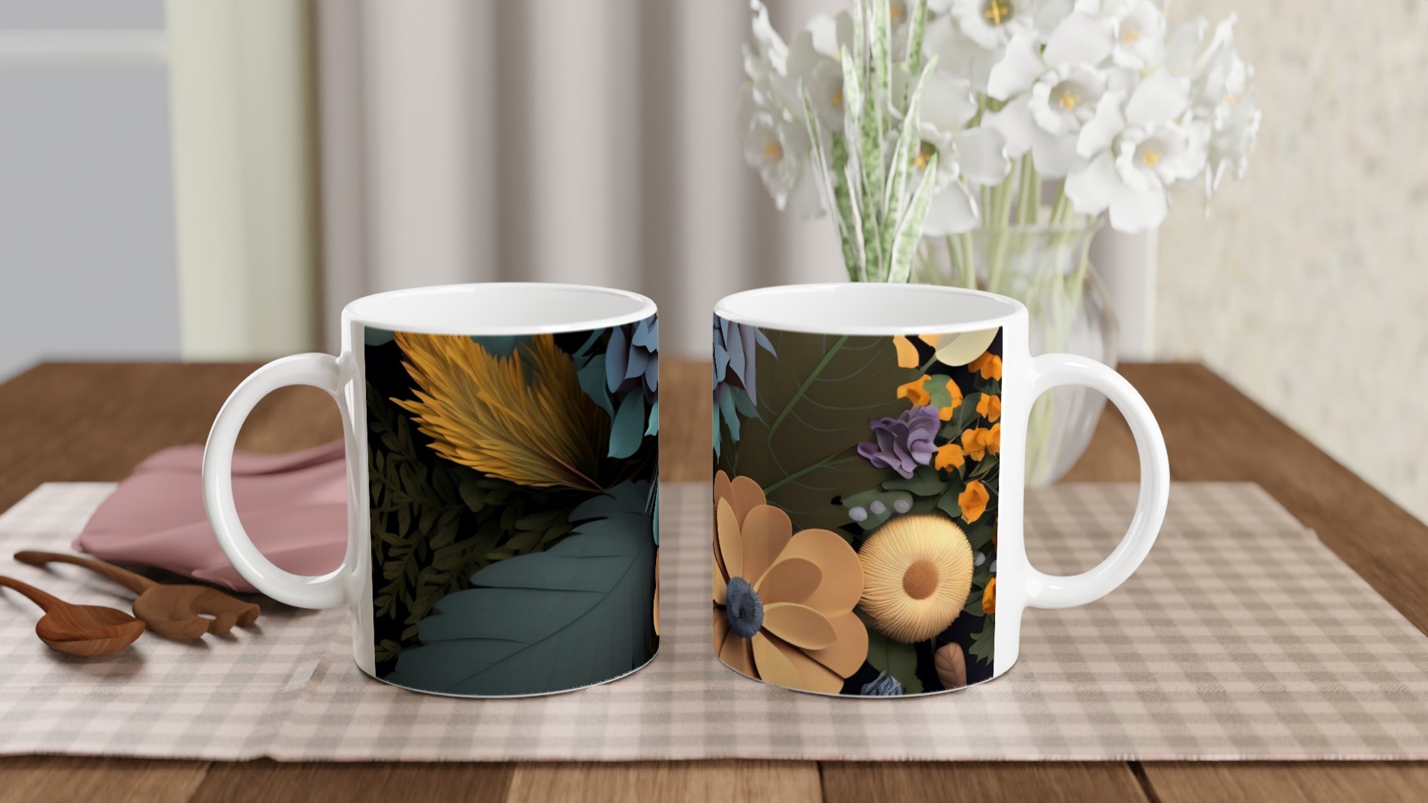 Vit 11oz keramisk mugg med blomsterdesign i varma, sofistikerade toner – välj bland sju livfulla färger 10 a0f45f1b-8be8-4131-af60-f0454f5df4a3