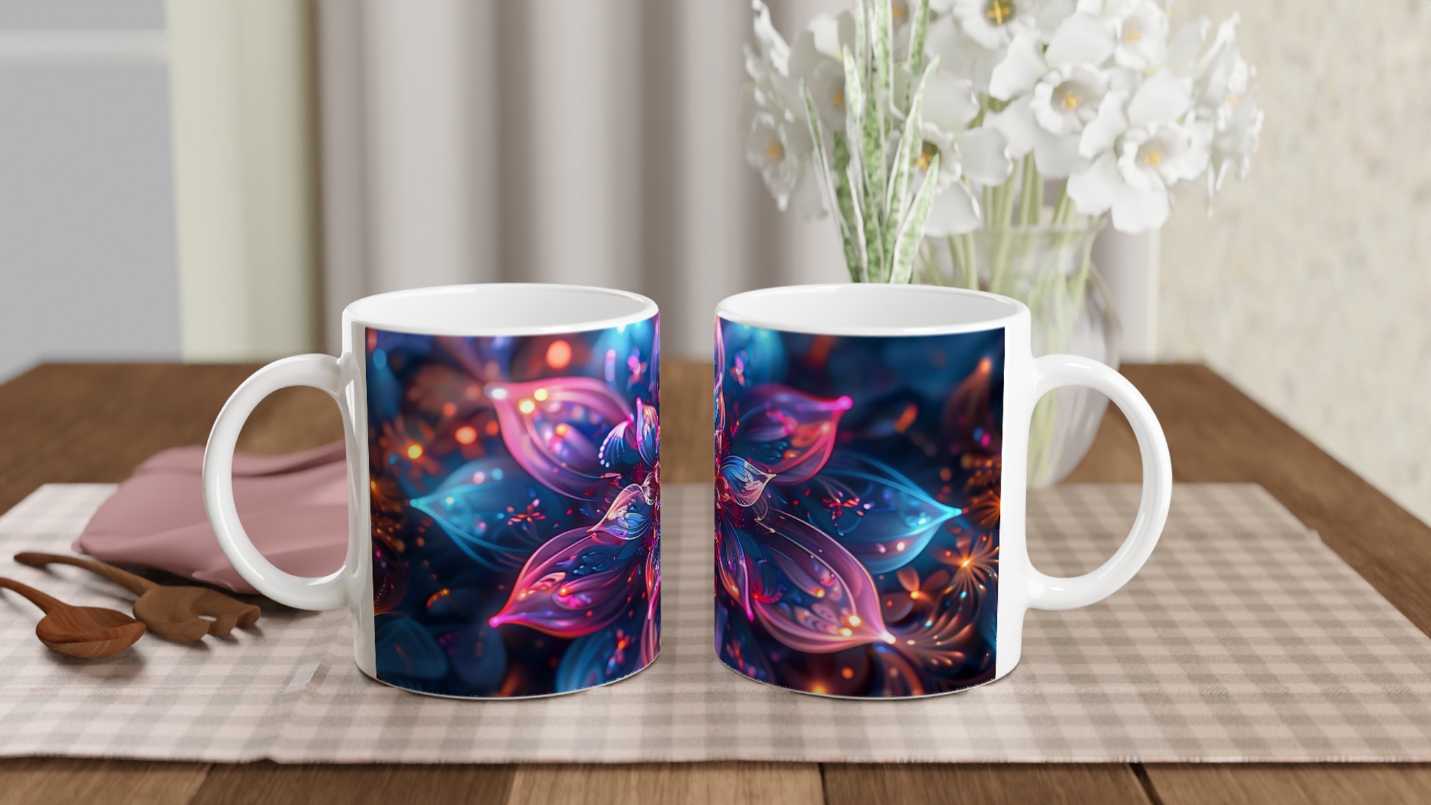 Abstrakt Fluorescerande Blomstermugg – Vibrerande 11oz Keramikmugg i ditt färgval 10 a1b2a244-5a17-4644-b657-442033cbf9a6