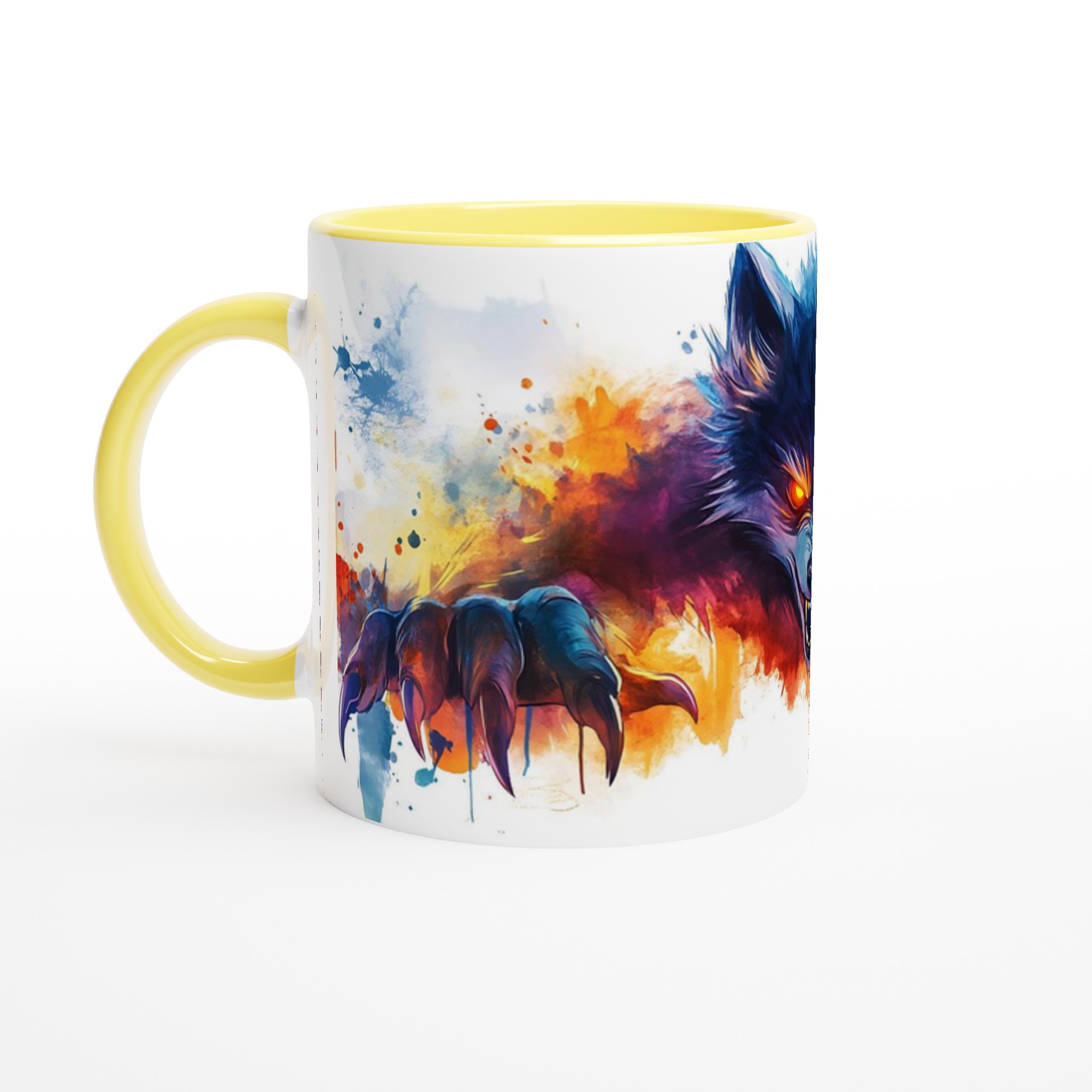 Mörk Varg Akvarell Mugg - Eldiga Ögon & Klor, 11oz Keramikmugg i ditt val av färg 3 a1b55761-a8e3-4bfb-8478-563859a73337