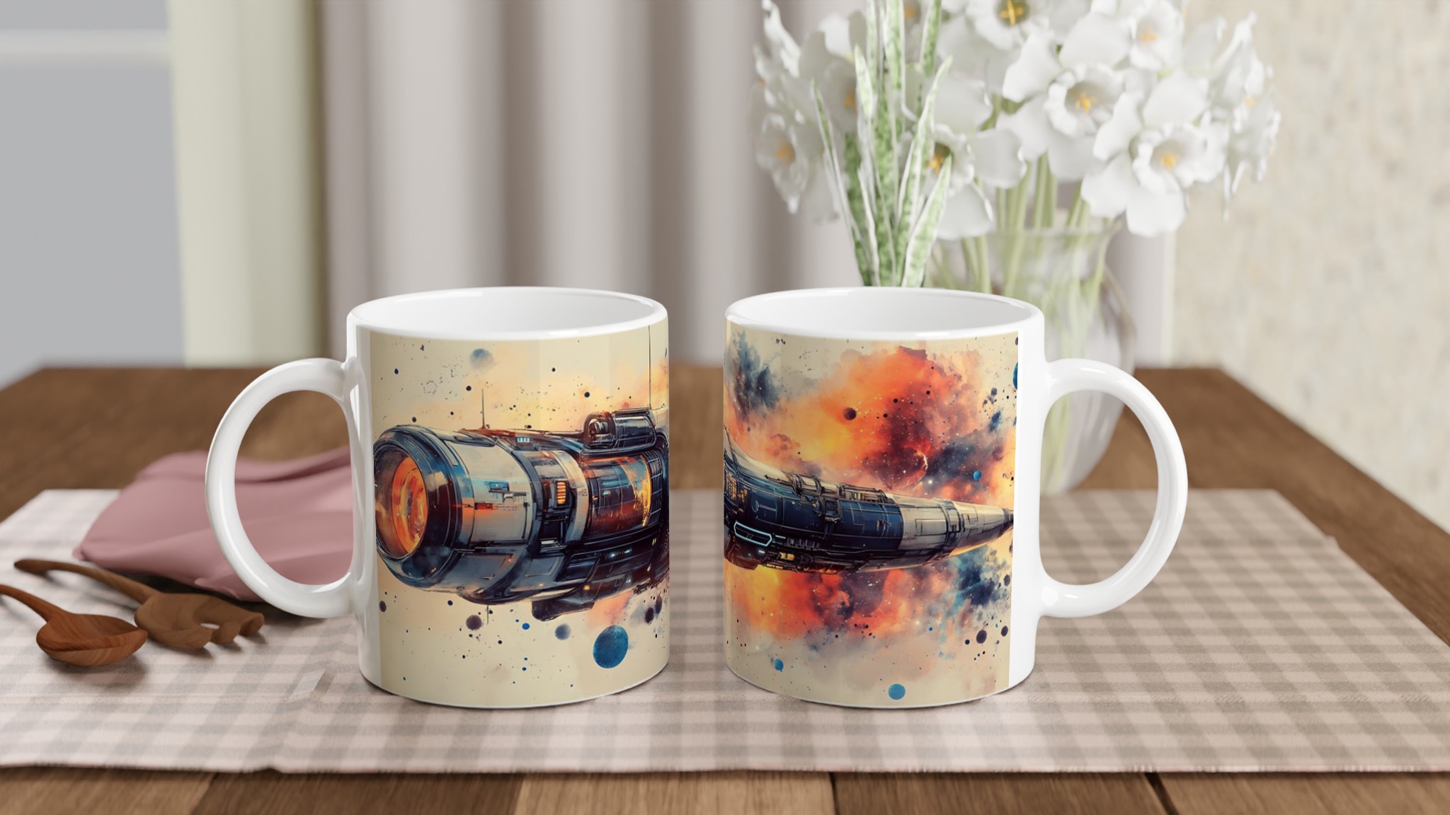 Kosmiskt Äventyr 11oz Keramikmugg - Rymdskeppsdesign med Valfri Färg för Sci-Fi-Fantasten 10 a1df1340-283a-41a2-9481-3236d25b9cbd