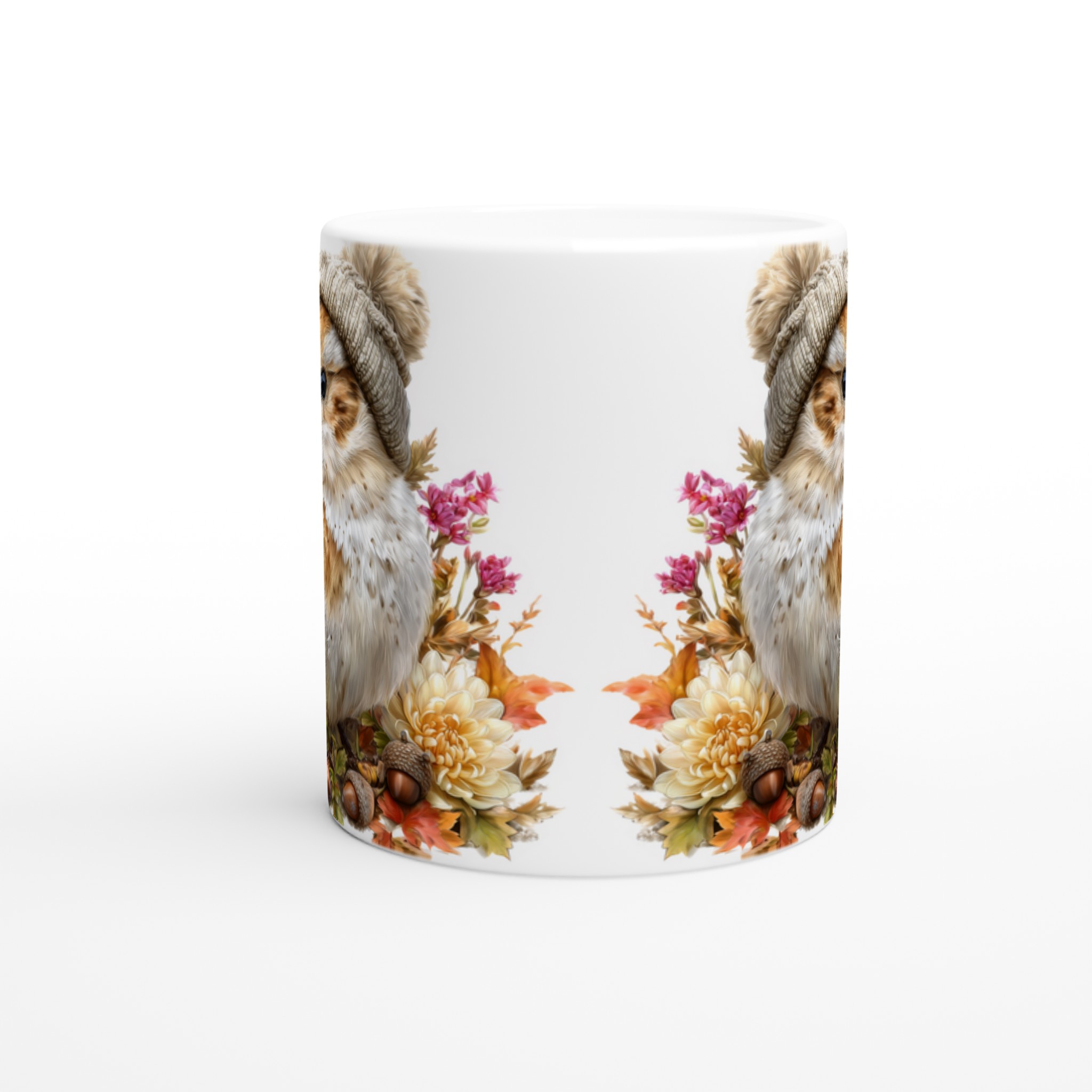 Vit 11oz keramisk mugg med charmig vinterfågel och blommor – välj bland sju färgstarka keramiktoner 8 a20e8b1e-59f6-4d5e-8c73-cf0bb8b2c5f7