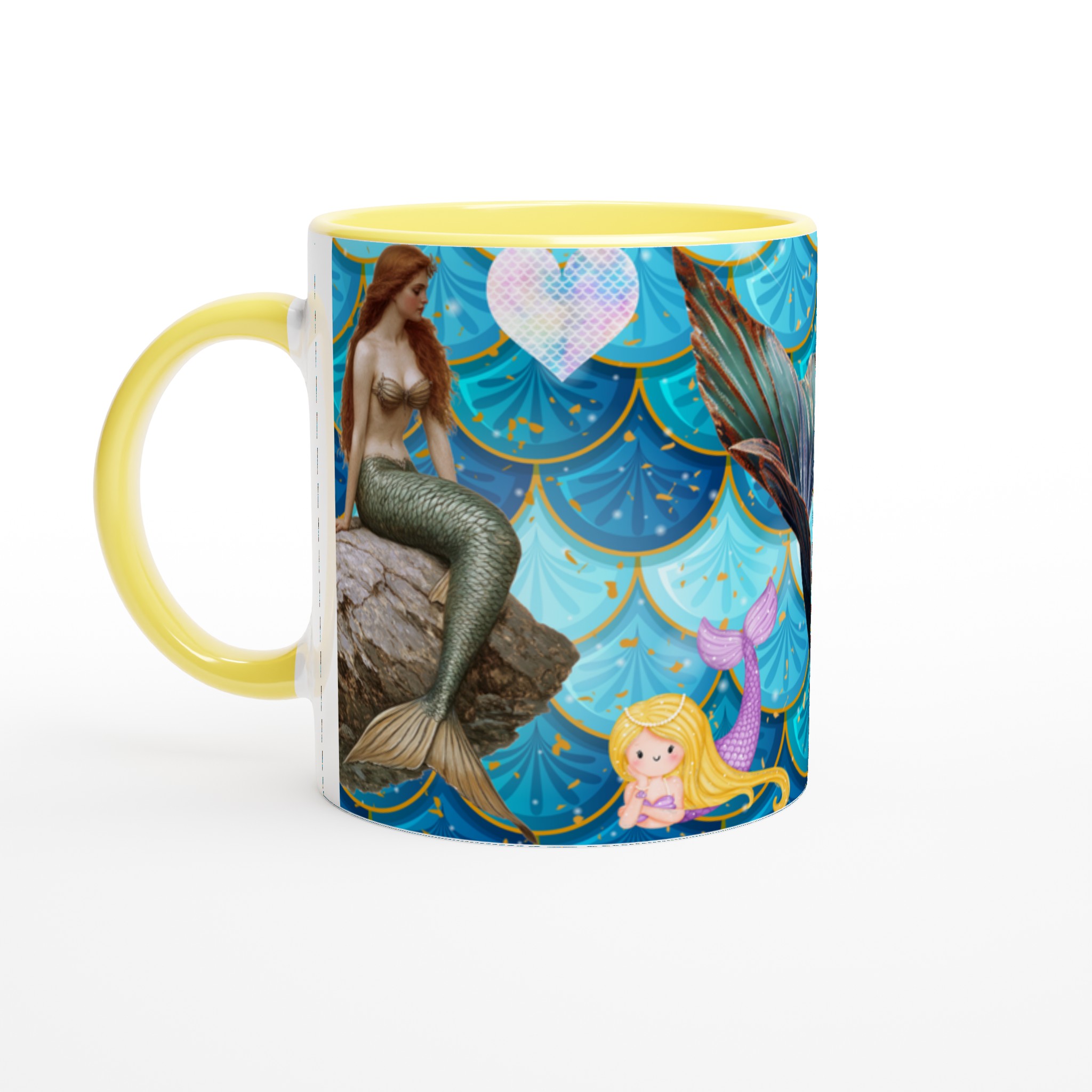 Vit 11oz keramisk mugg med magiska sjöjungfruillustrationer i flera livfulla färger 3 a22c066c-c83b-42e9-a63f-8bc1756248bf