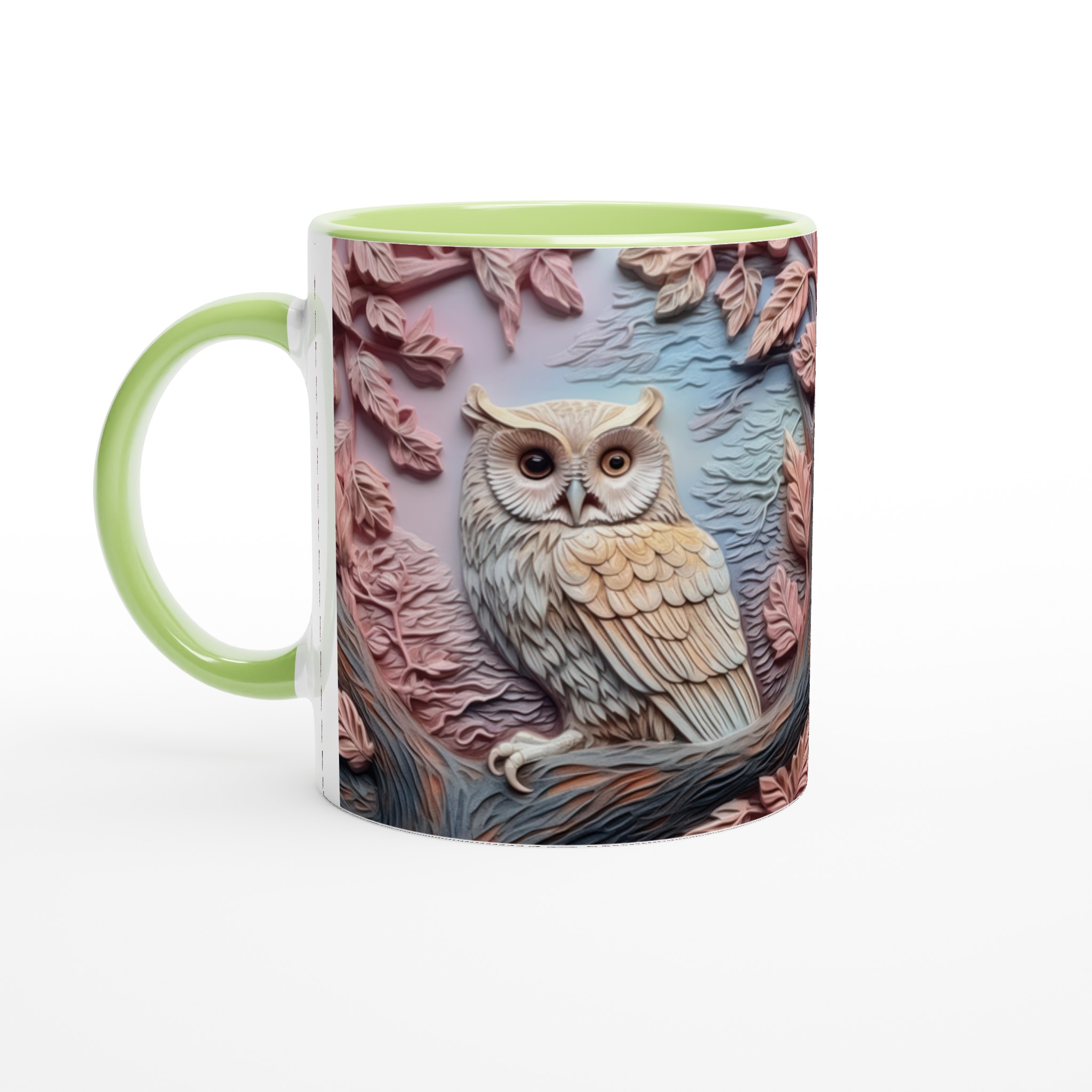 Vit 11oz keramisk mugg med elegant ugglemotiv i dämpade pastelltoner – välj din favoritfärg 7 a241e55e-015c-4ff9-8578-836ca73d6736